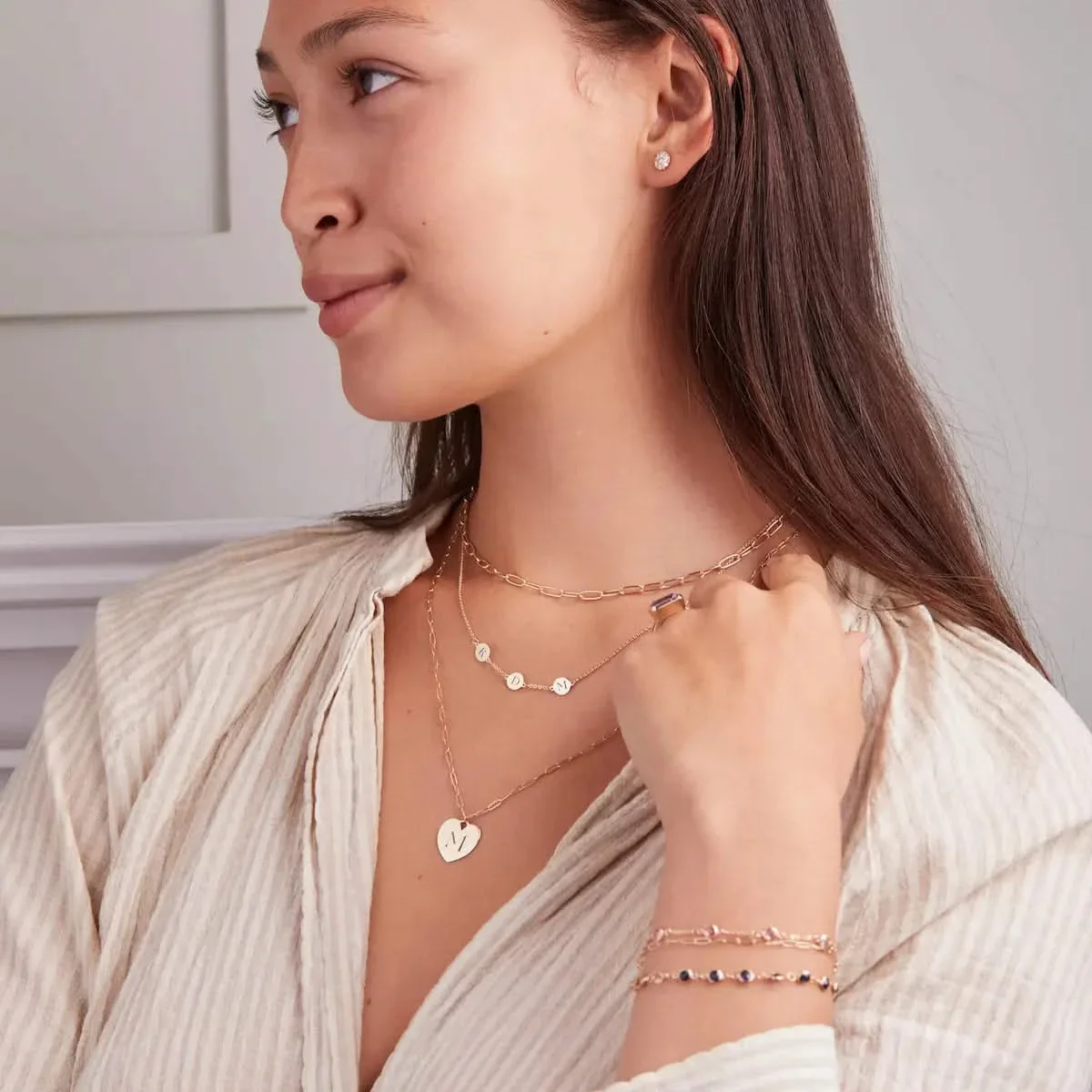 Small Engravable Flat Heart Pendant with Adelaide Mini Chain in 14k Gold - Image 9
