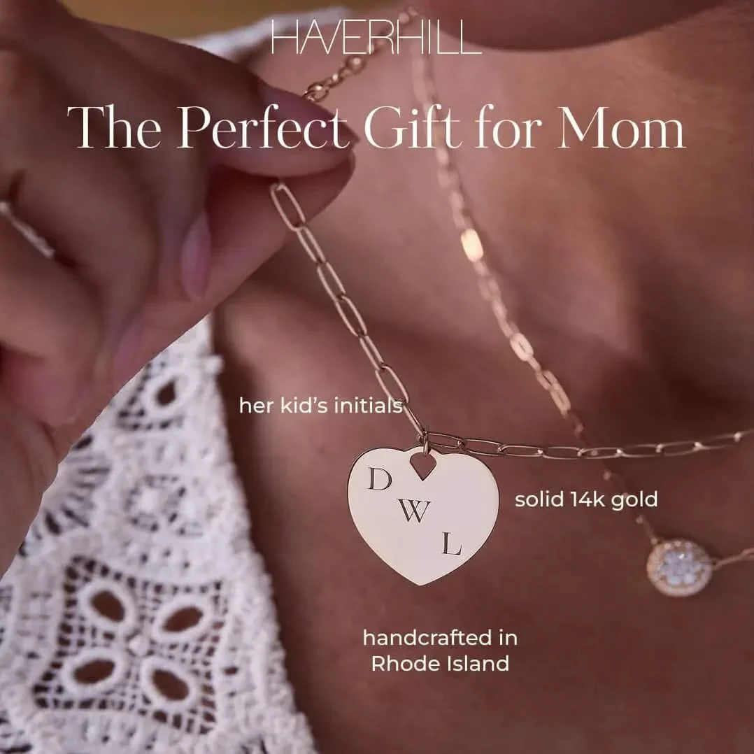 Engravable Large Flat Heart Pendant in 14k Gold - Image 5
