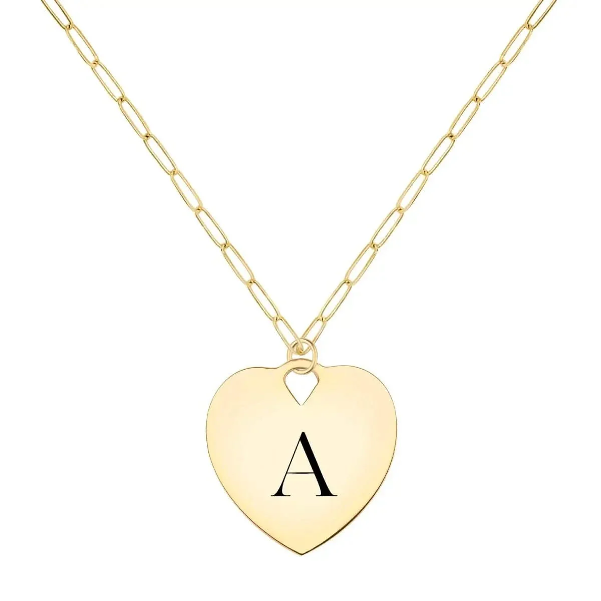 Engravable Large Flat Heart Pendant in 14k Gold - Image 7
