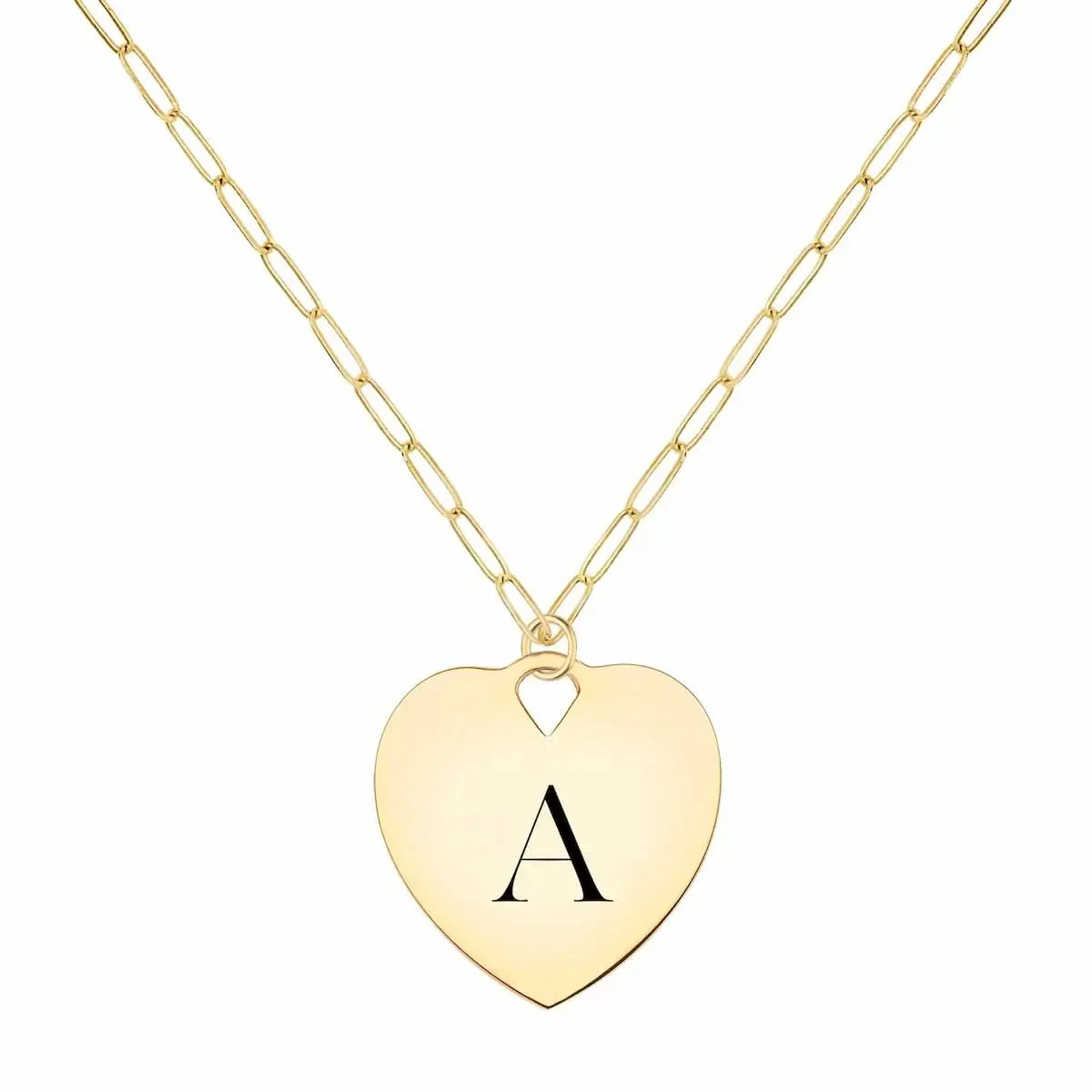 Engravable Large Flat Heart Pendant with Adelaide Mini Chain in 14k Gold - Image 4
