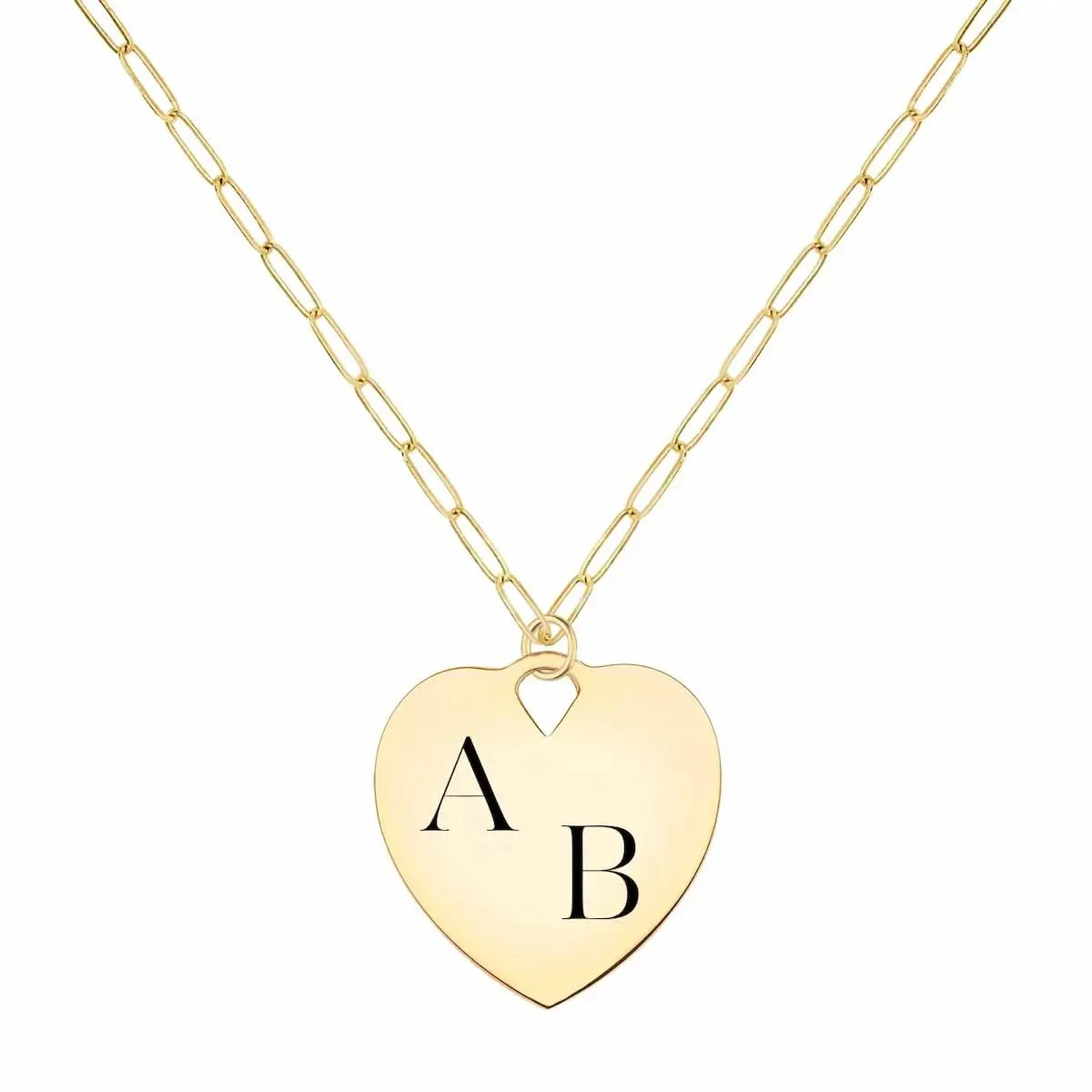 Engravable Large Flat Heart Pendant with Adelaide Mini Chain in 14k Gold - Image 5