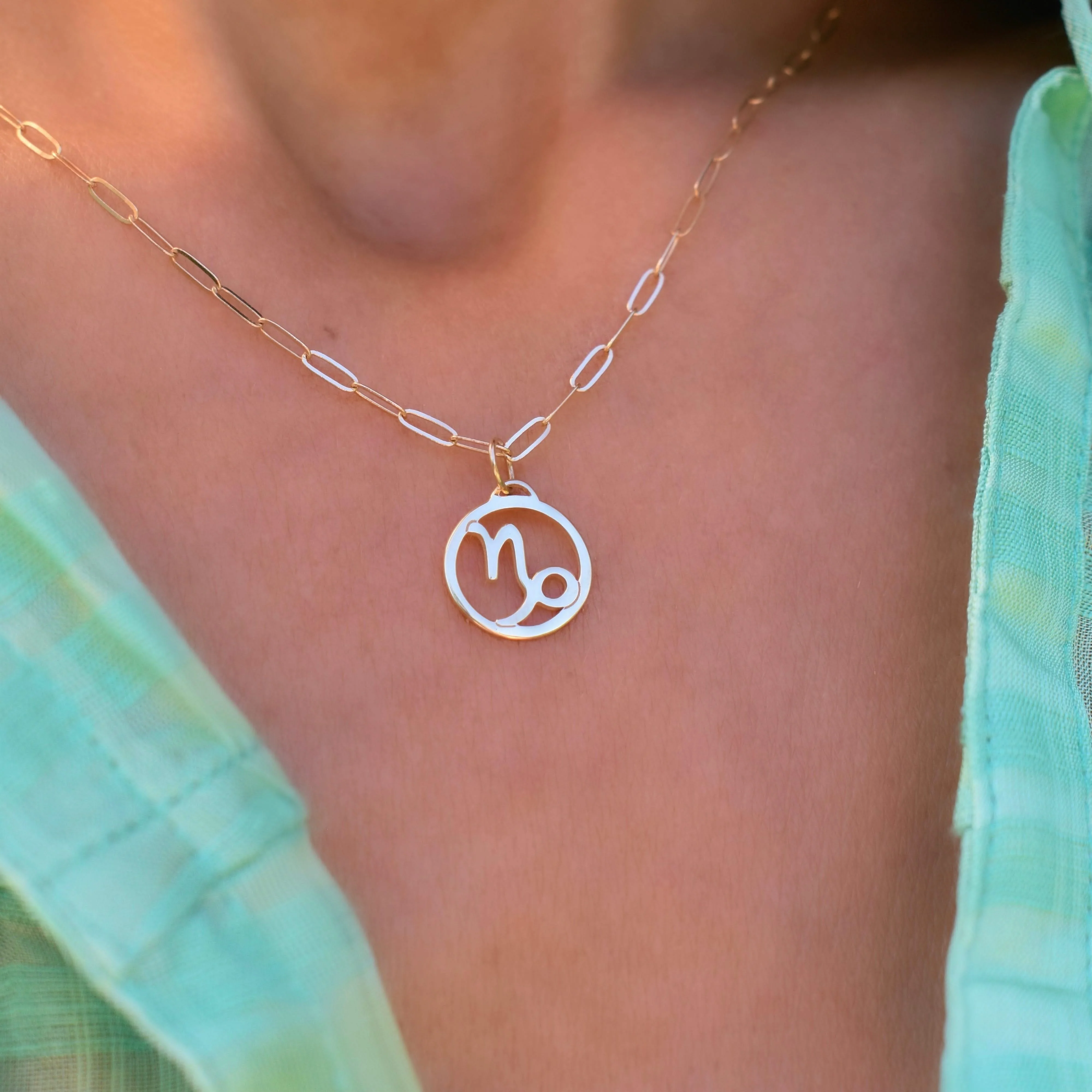 Flat Capricorn Pendant with Adelaide Mini Chain in 14k Gold - Image 3