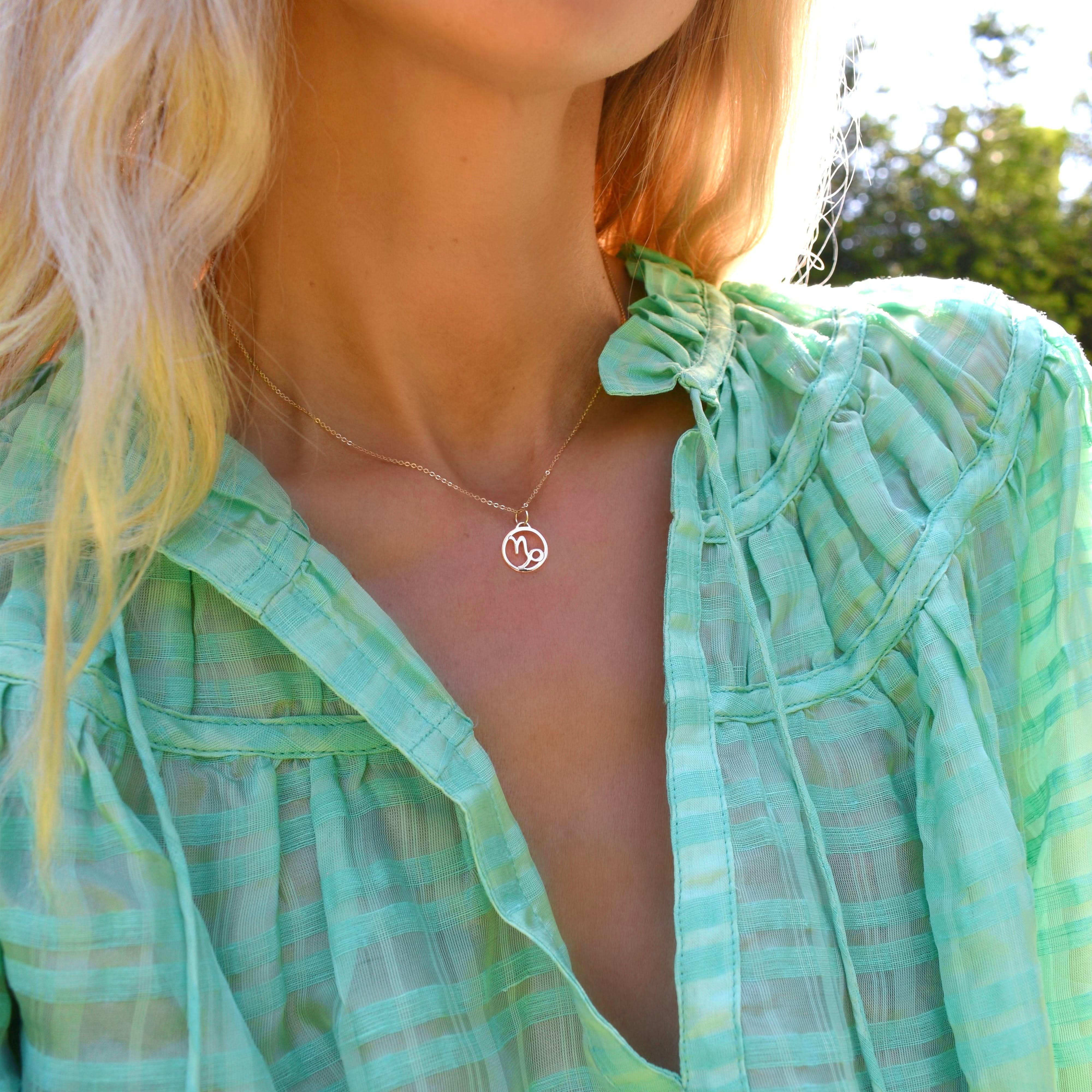 Flat Capricorn Pendant with Classic Chain in 14k Gold - Image 2