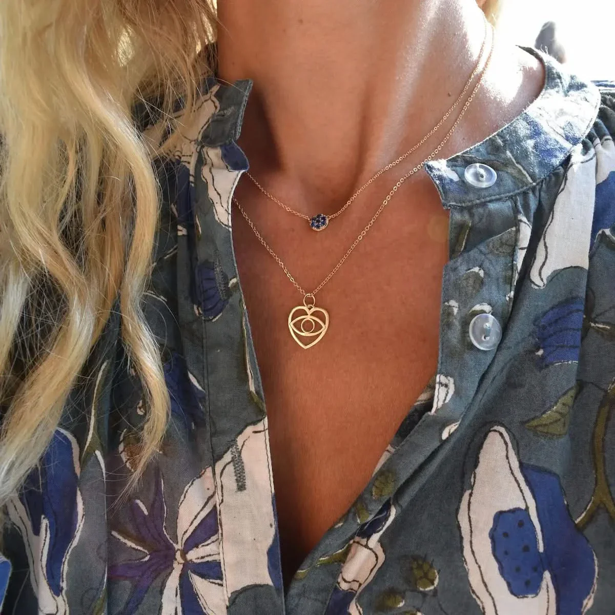 Small Flat Evil Eye Heart Pendant - Image 2