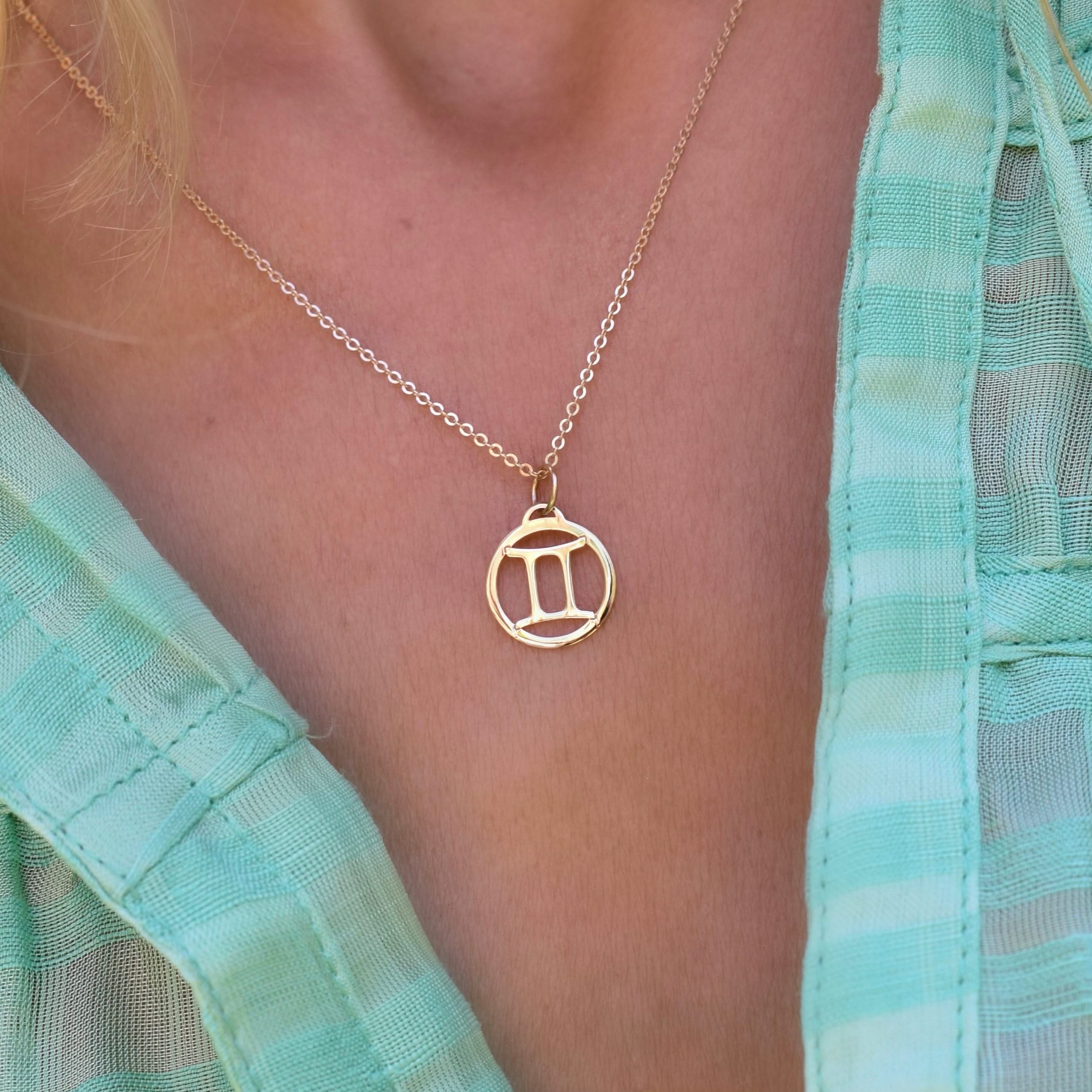 Flat Gemini Pendant with Classic Chain in 14k Gold - Image 3