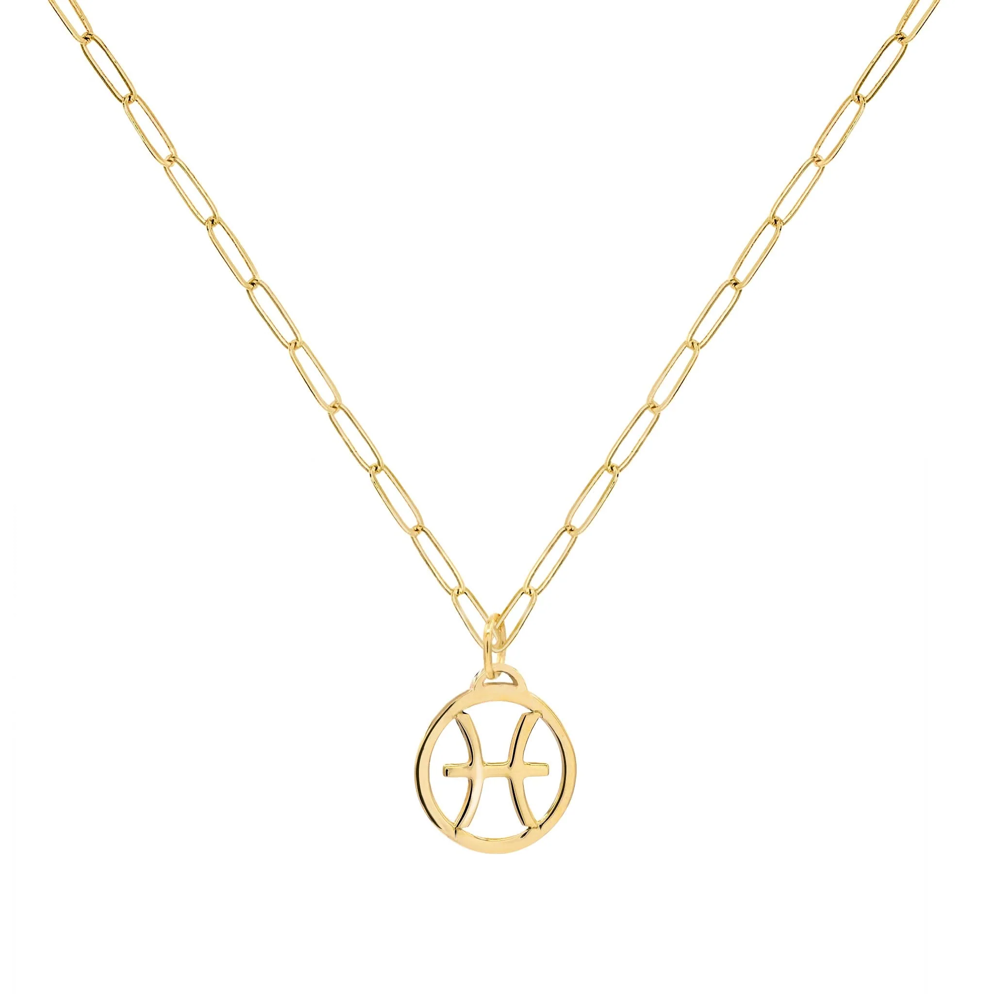 Flat Pisces Pendant with Adelaide Mini Chain in 14k Gold