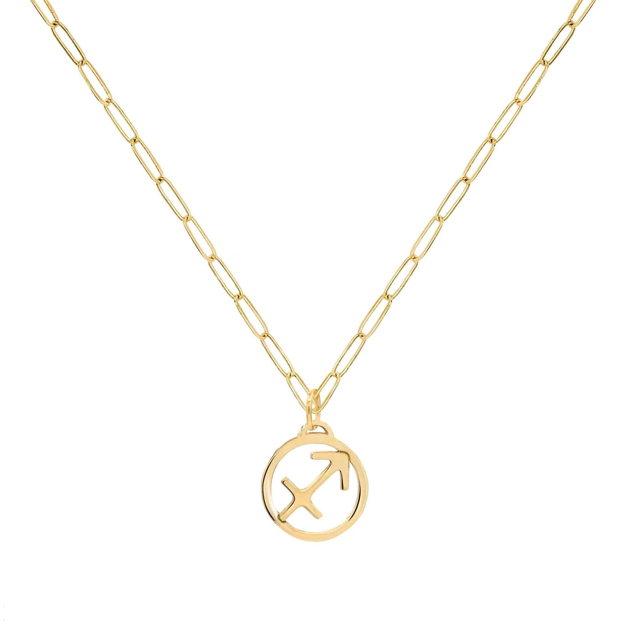 Flat Sagittarius Pendant with Adelaide Mini Chain in 14k Gold