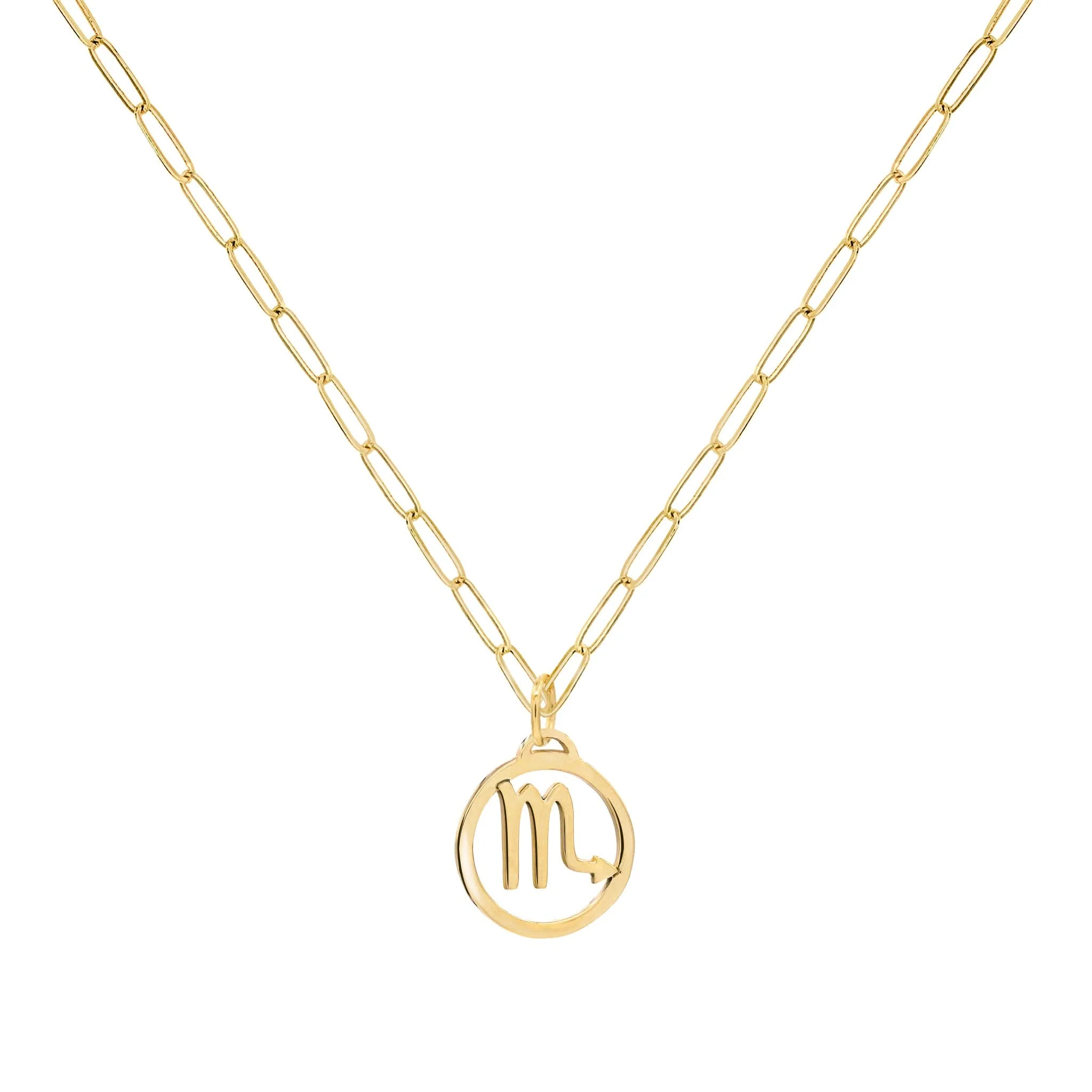 Flat Scorpio Pendant with Adelaide Mini Chain in 14k Gold