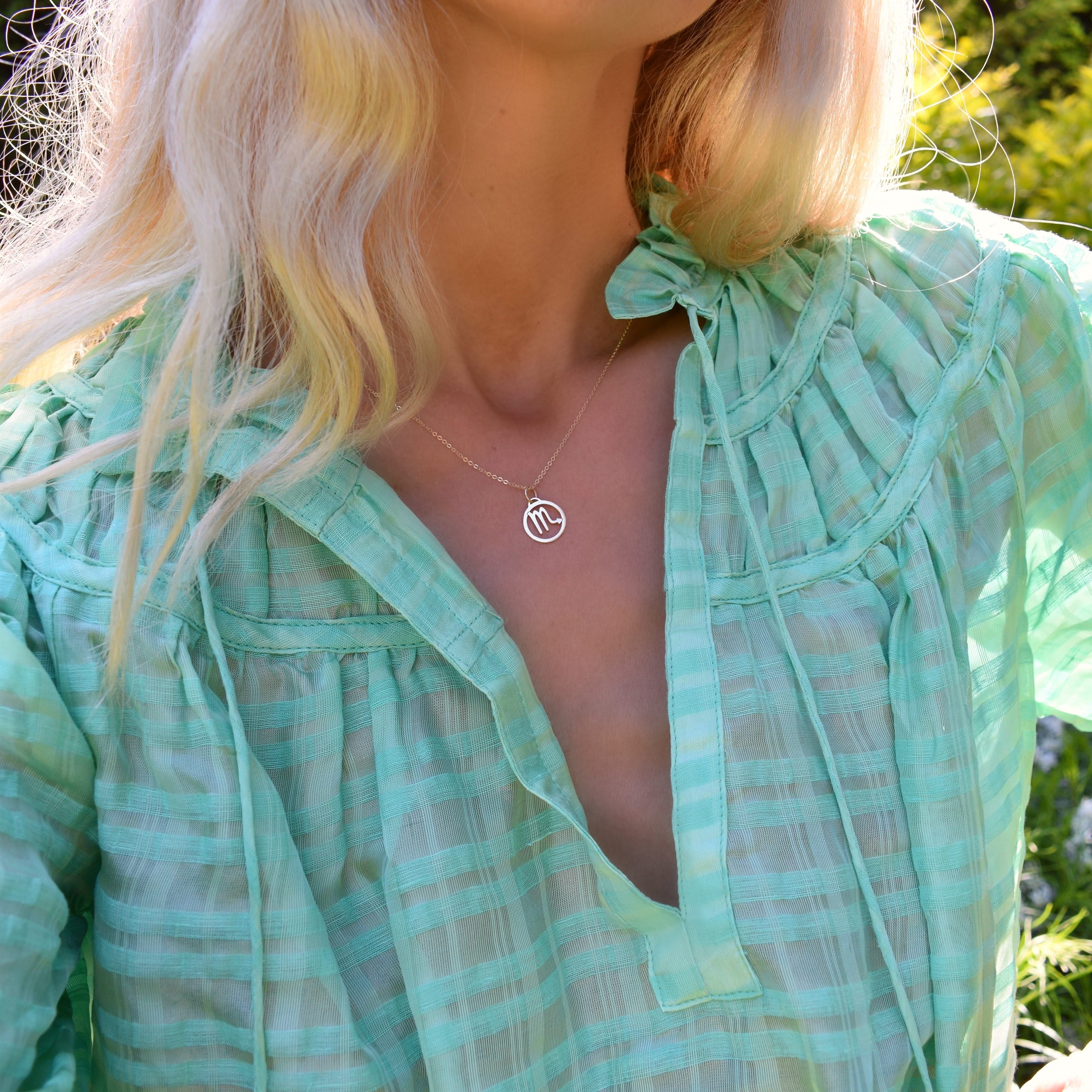 Flat Scorpio Pendant with Classic Chain in 14k Gold - Image 2