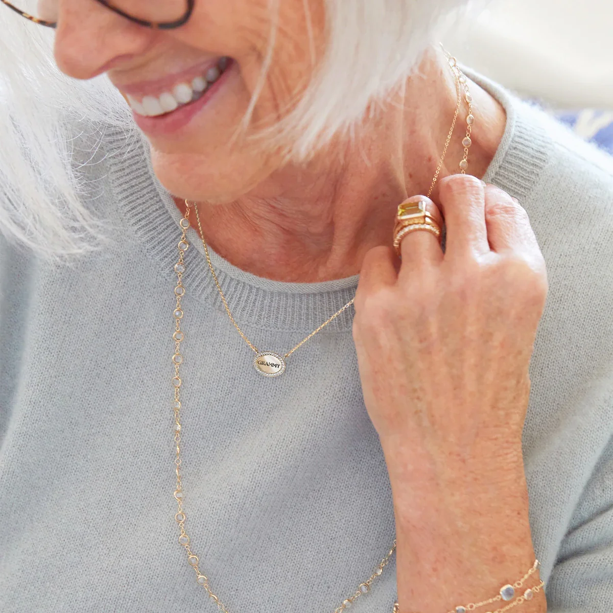 Grammy Pavé Oval Necklace in 14k Gold - Image 2