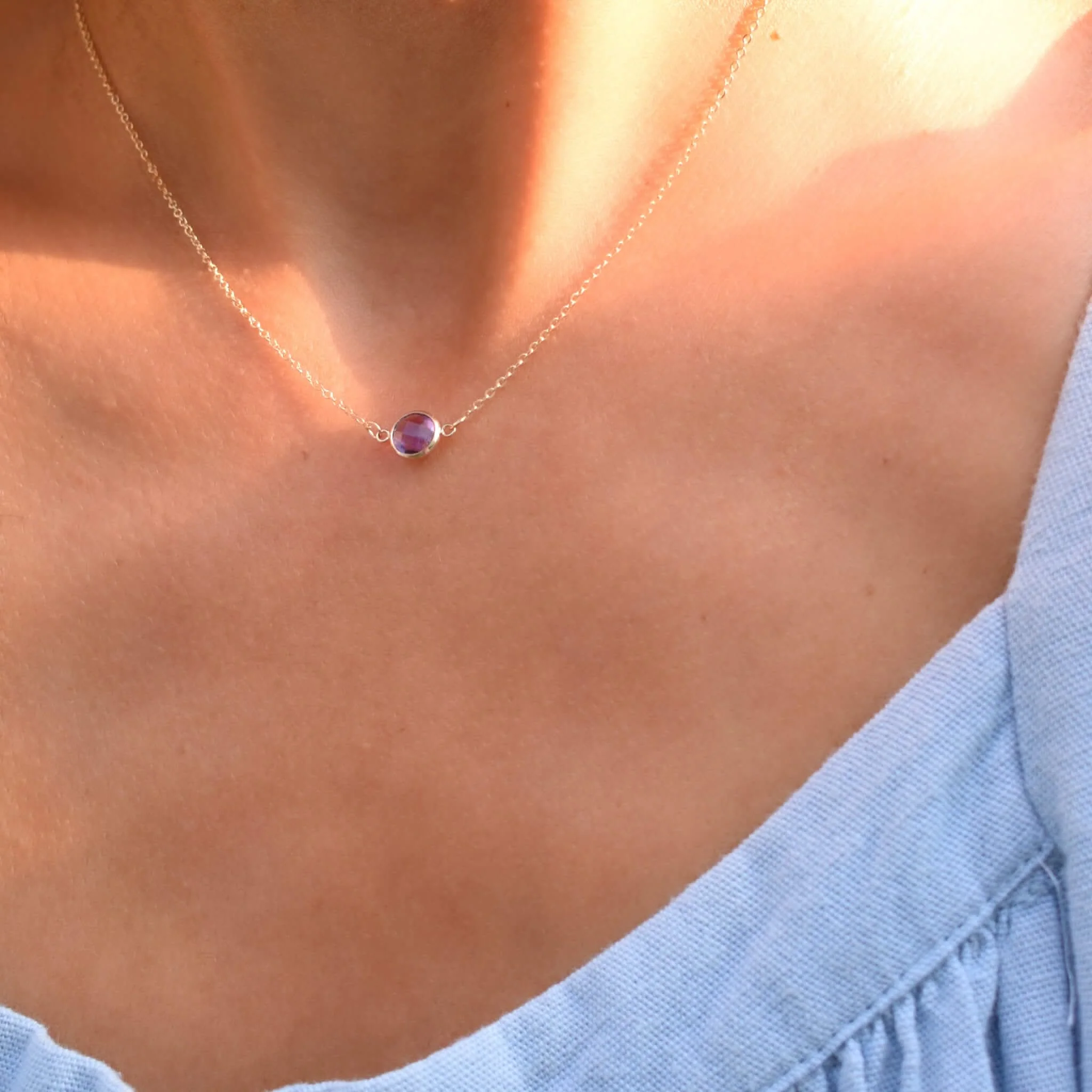 Grand 1 Amethyst Necklace and Earrings Set in 14k Gold (February) - Image 10