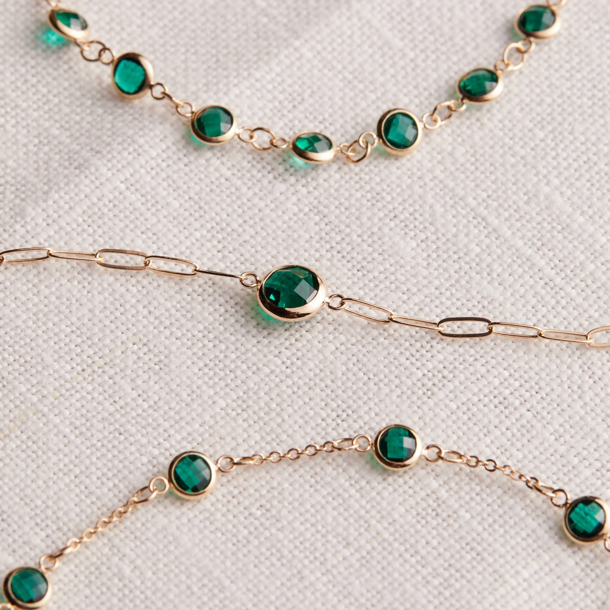 Grand 1 Emerald Adelaide Mini Bracelet in 14k Gold (May) - Image 10