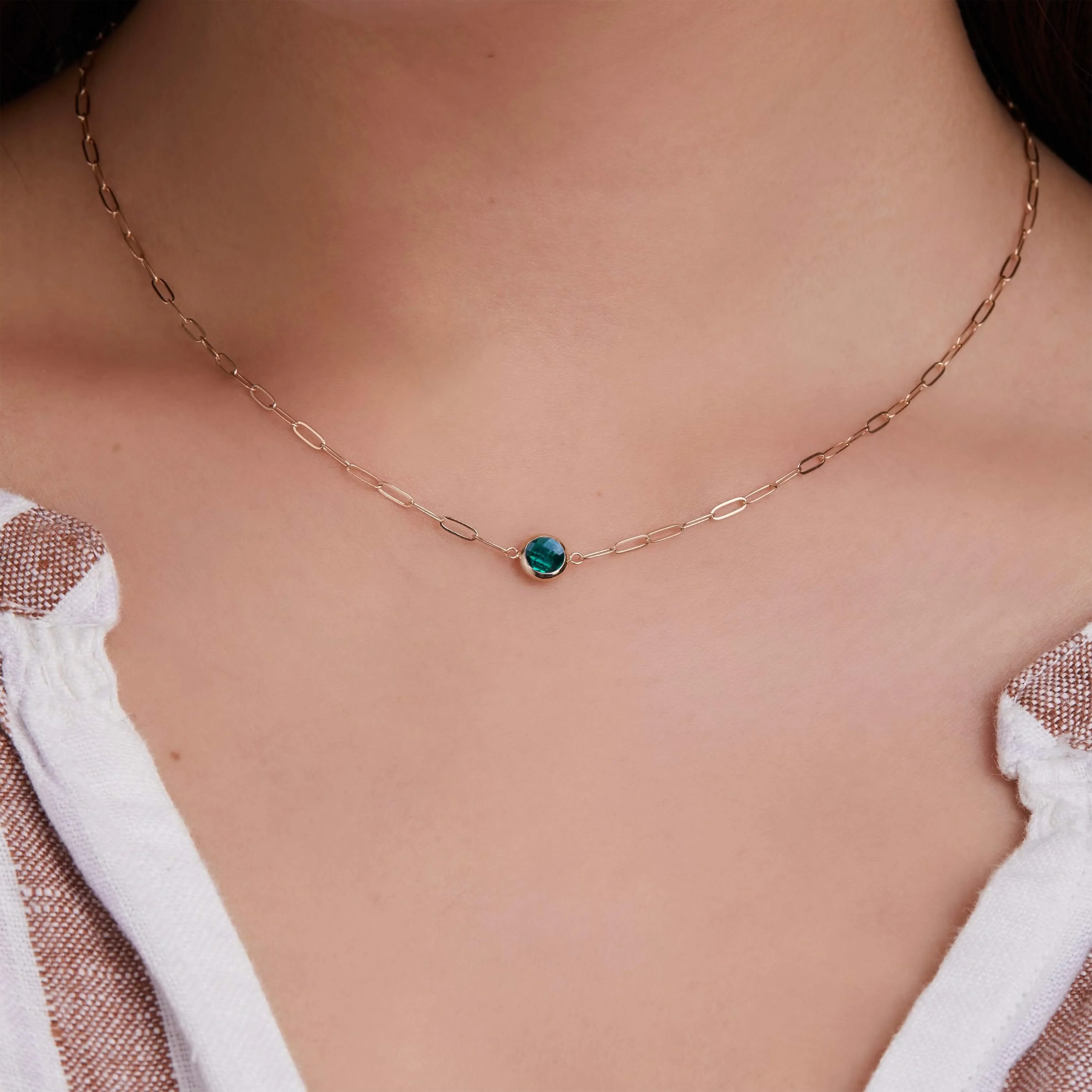 Grand 1 Emerald Adelaide Mini Necklace in 14k Gold (May) - Image 3