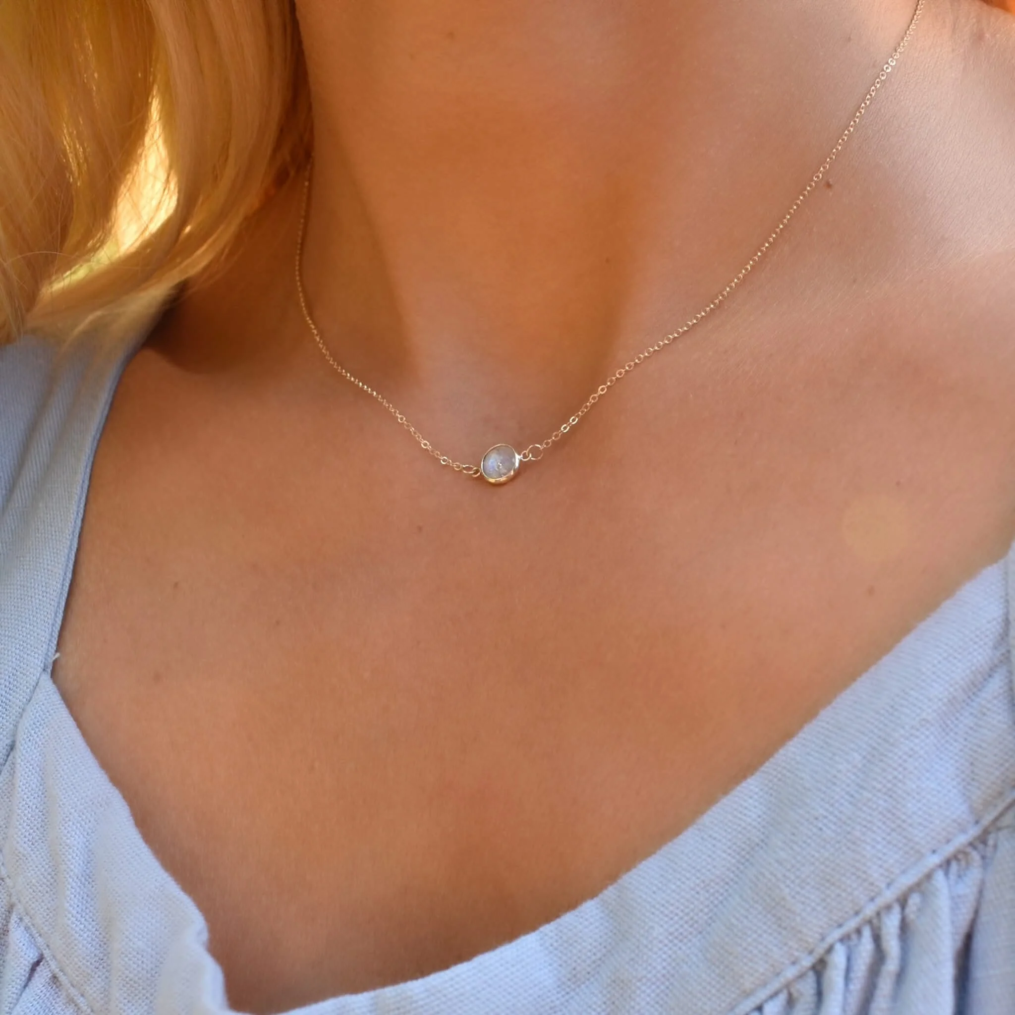Grand 1 Moonstone Necklace and Earrings Set in 14k Gold (June) - Image 12