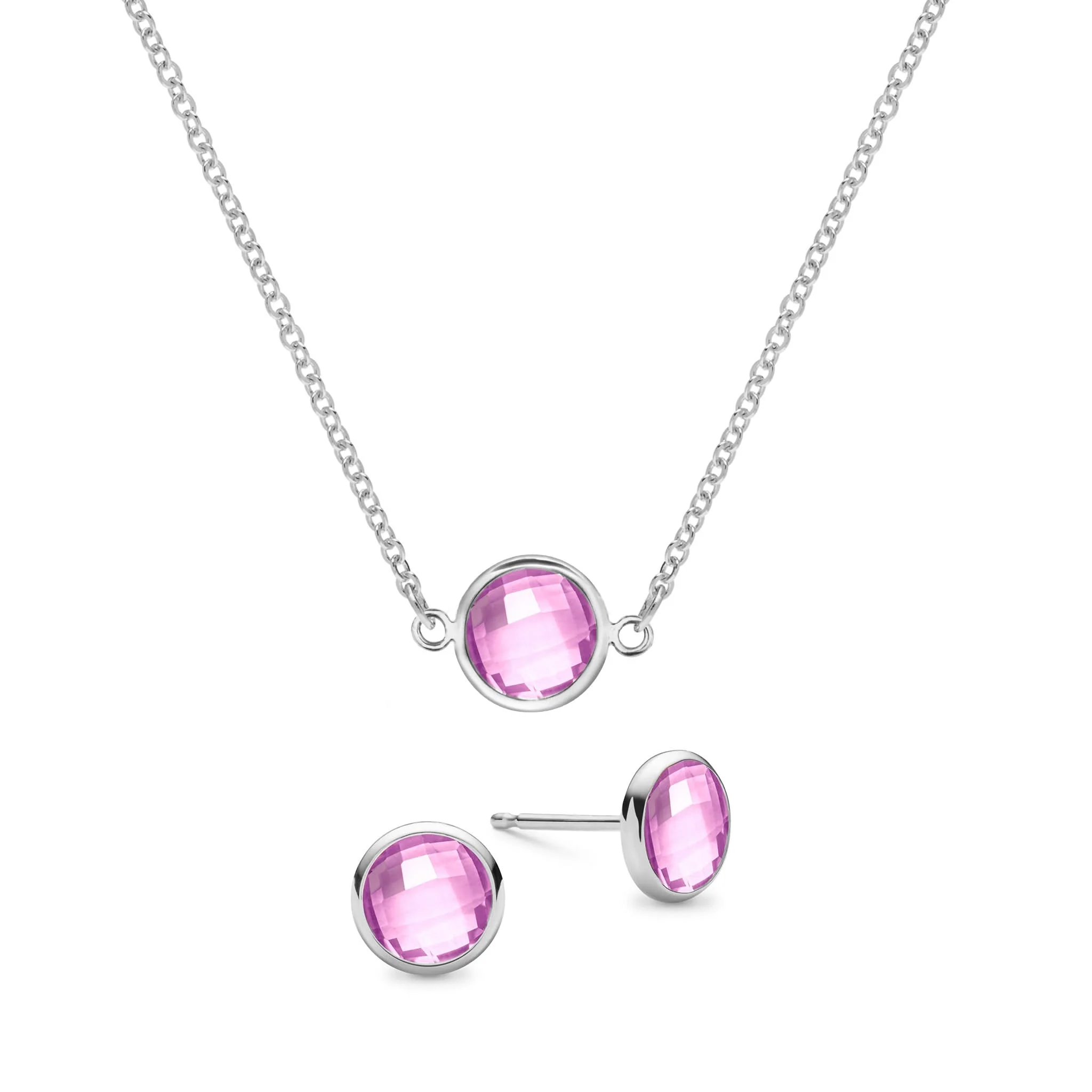 Grand 1 Pink Sapphire Necklace and Earrings Set in 14k Gold (October) - Image 8
