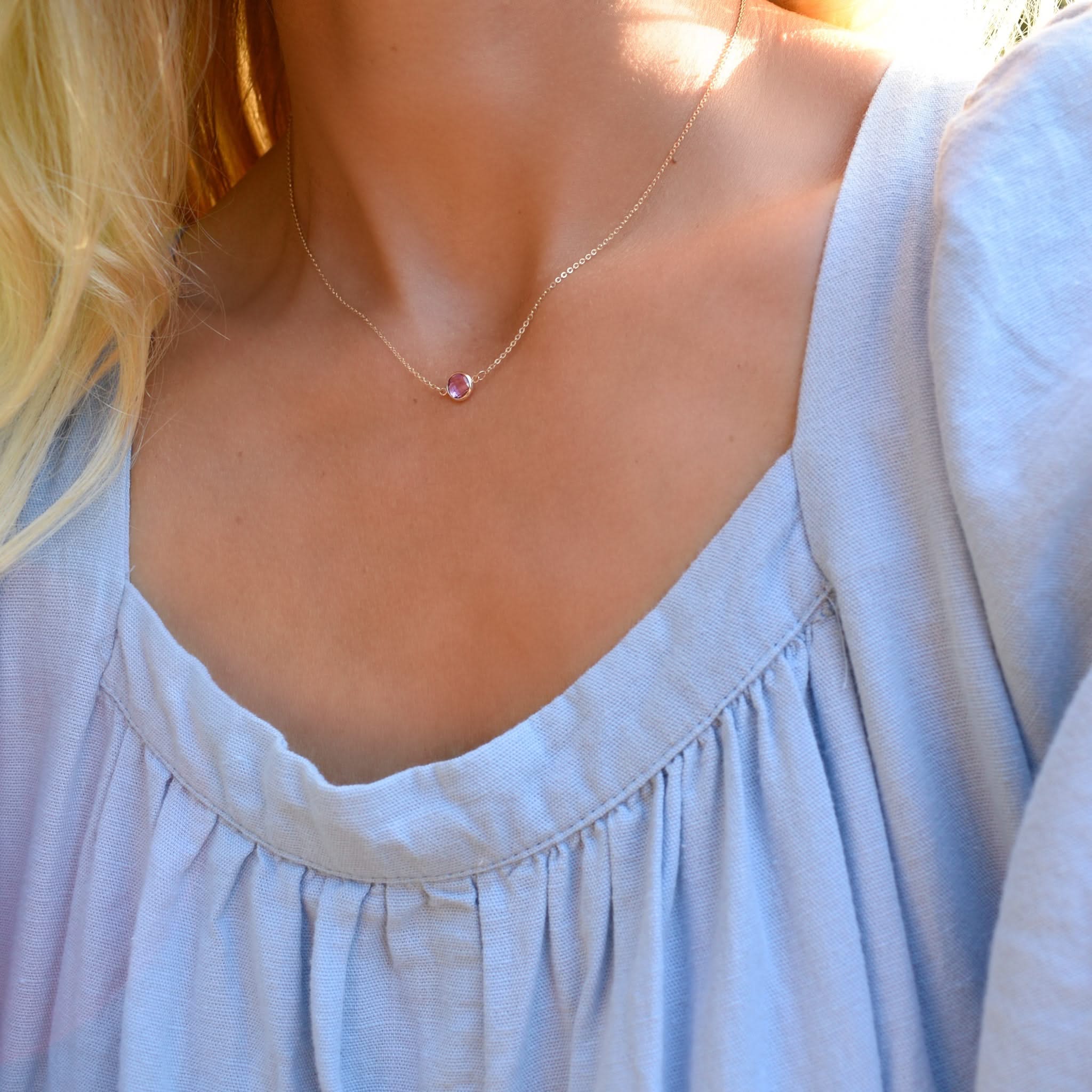 Grand 1 Pink Sapphire Necklace and Earrings Set in 14k Gold (October) - Image 9