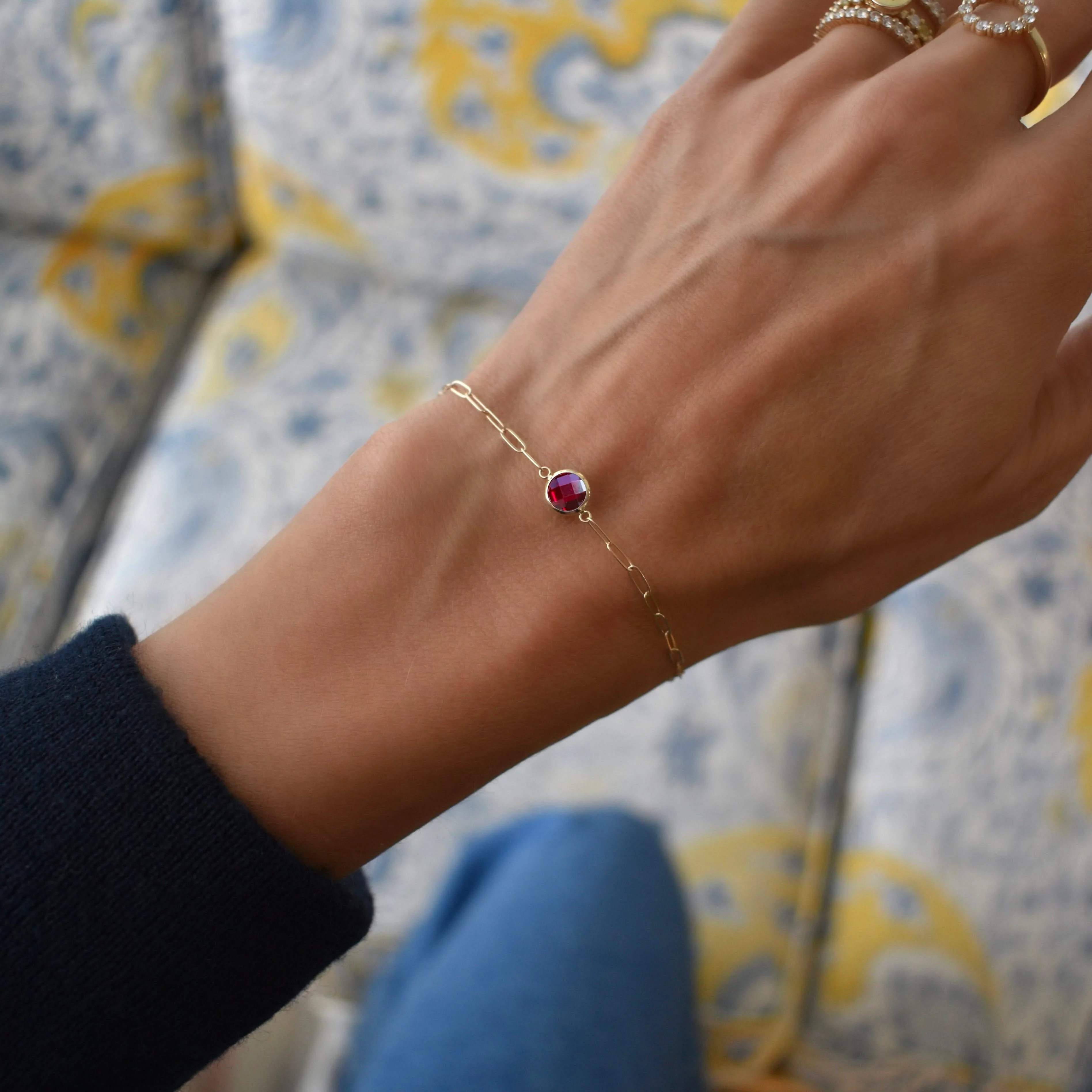 Grand 1 Ruby Adelaide Mini Bracelet in 14k Gold (July) - Image 6