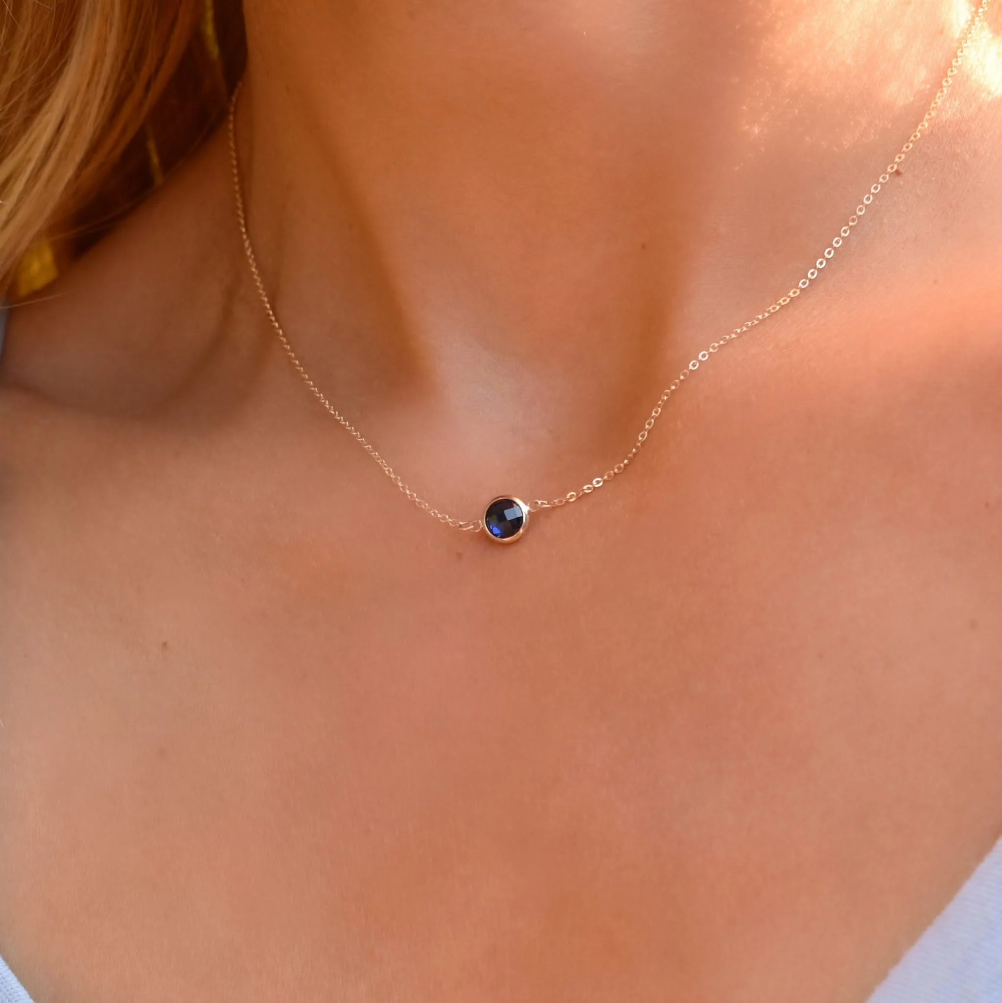 Grand 1 Sapphire Necklace and Earrings Set in 14k Gold (September) - Image 11
