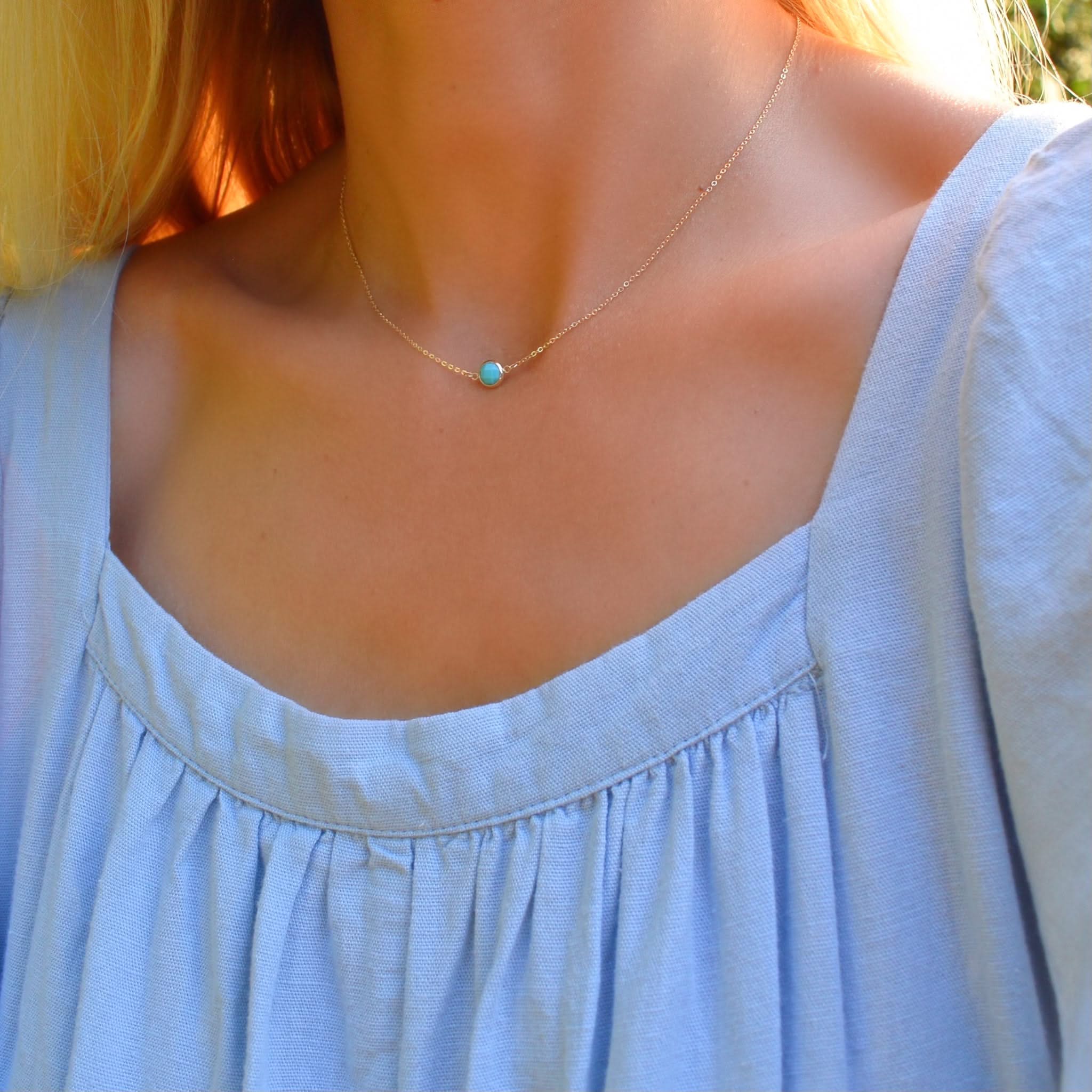 Grand 1 Turquoise Necklace and Earrings Set in 14k Gold (December) - Image 9