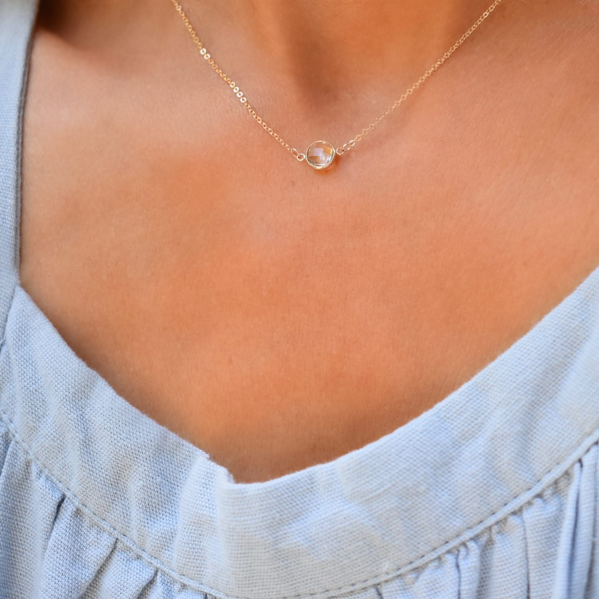 Grand 1 White Topaz Necklace and Earrings Set in 14k Gold (April) - Image 12