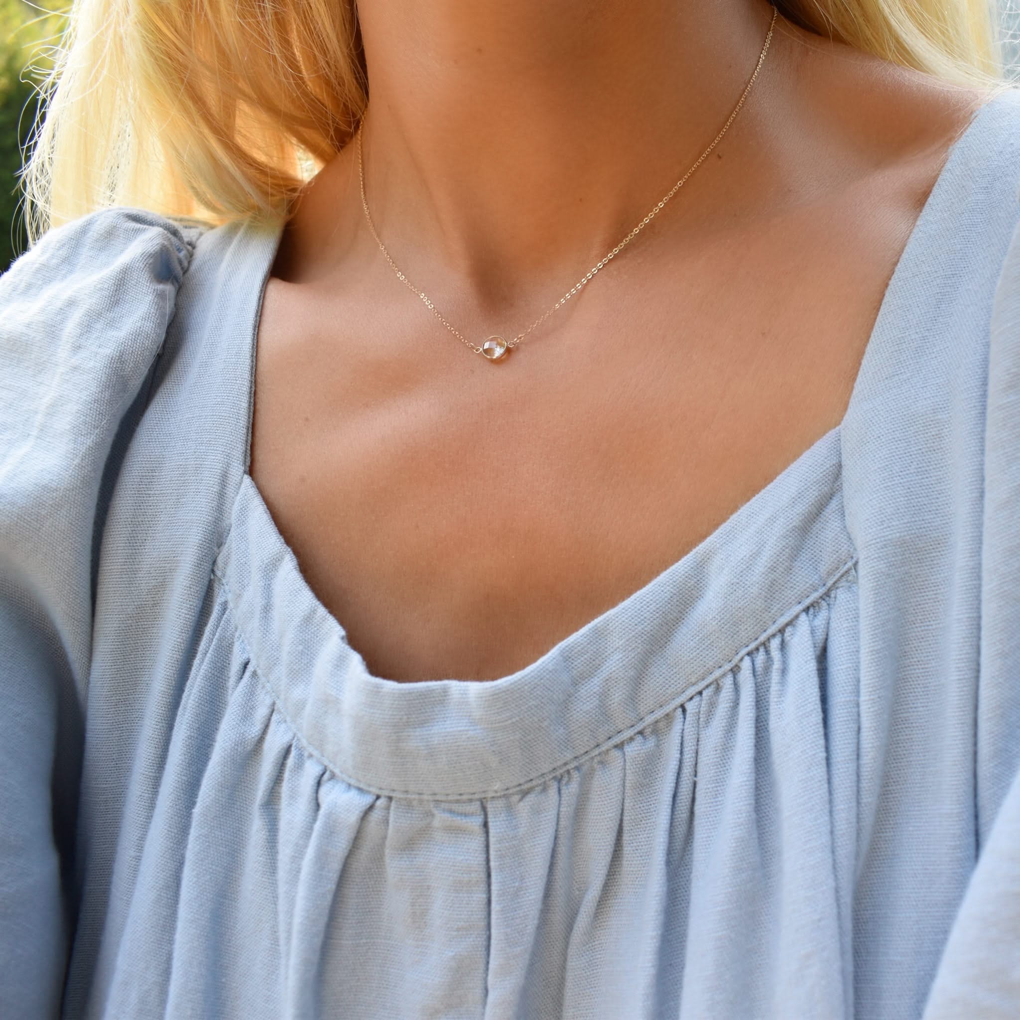 Grand 1 White Topaz Necklace and Earrings Set in 14k Gold (April) - Image 9