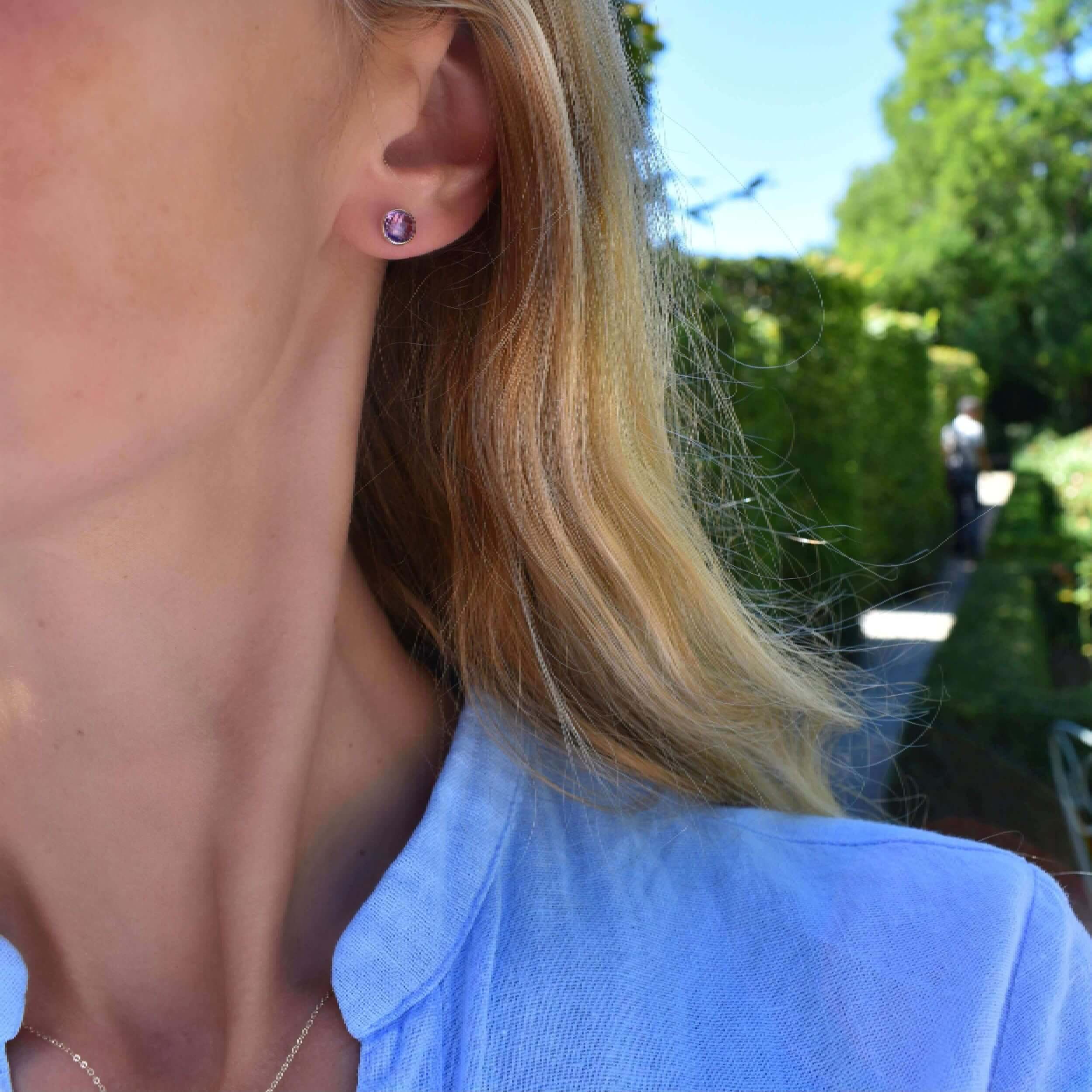 Grand Amethyst Stud Earrings in 14k Gold (February) - Image 9