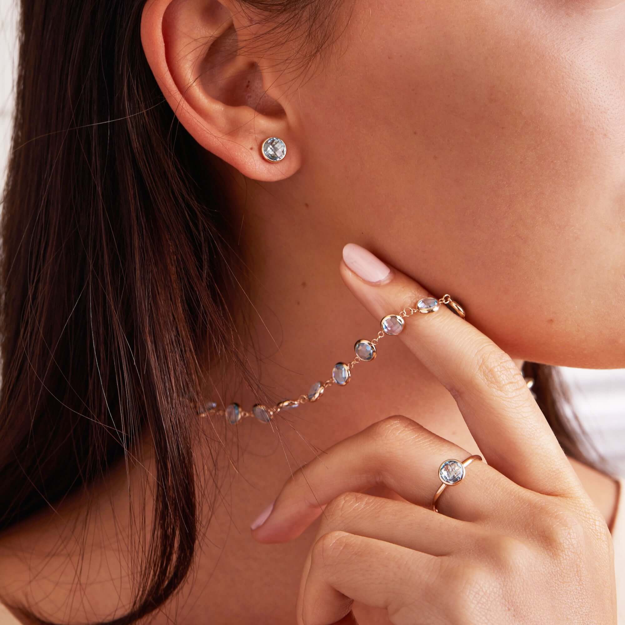 Grand Aquamarine Stud Earrings in 14k Gold (March) - Image 3