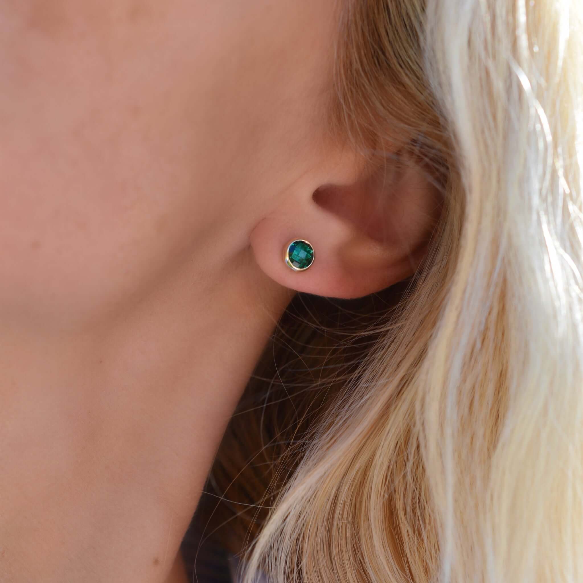 Grand Emerald Stud Earrings in 14k Gold (May) - Image 10