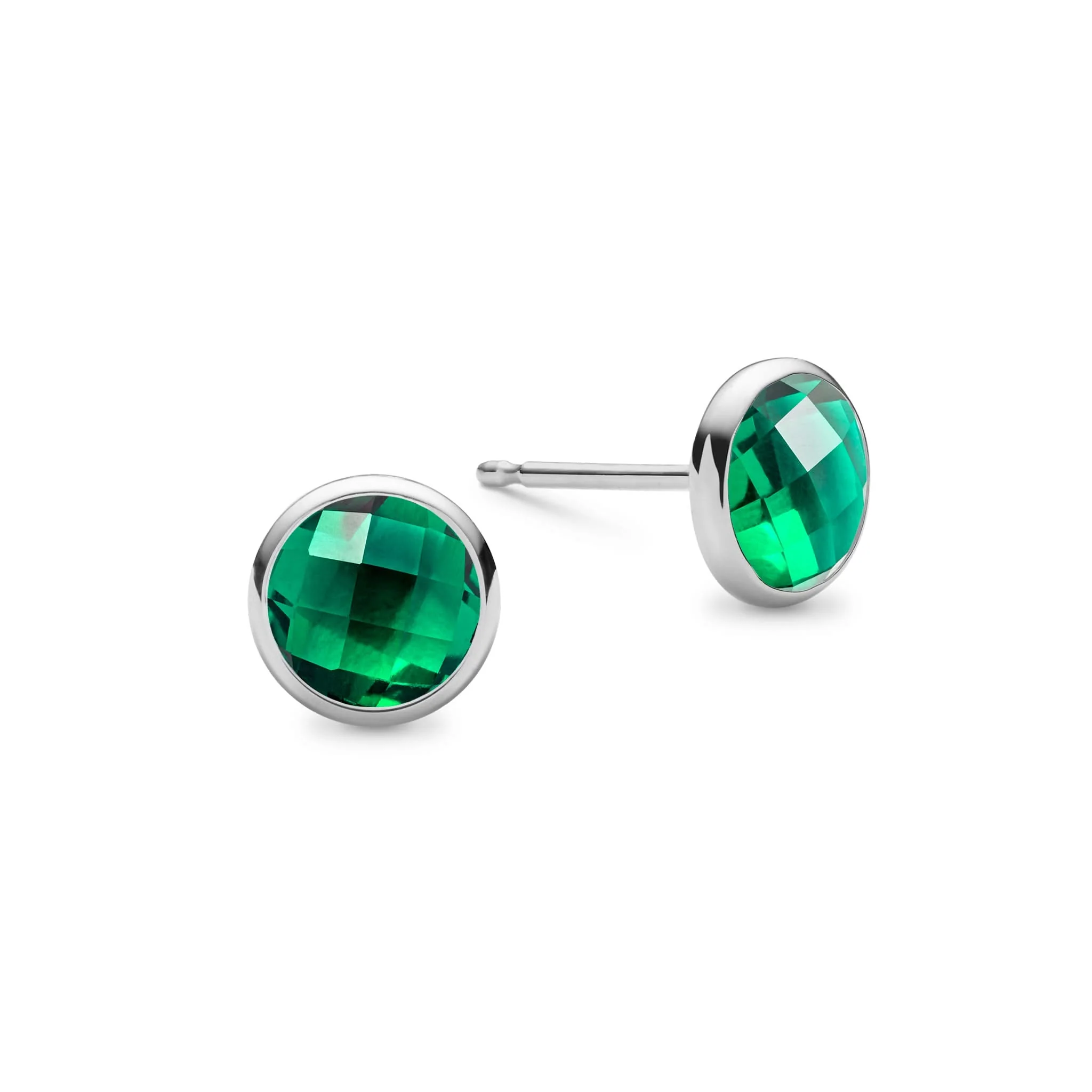 Grand Emerald Stud Earrings in 14k Gold (May) - Image 5