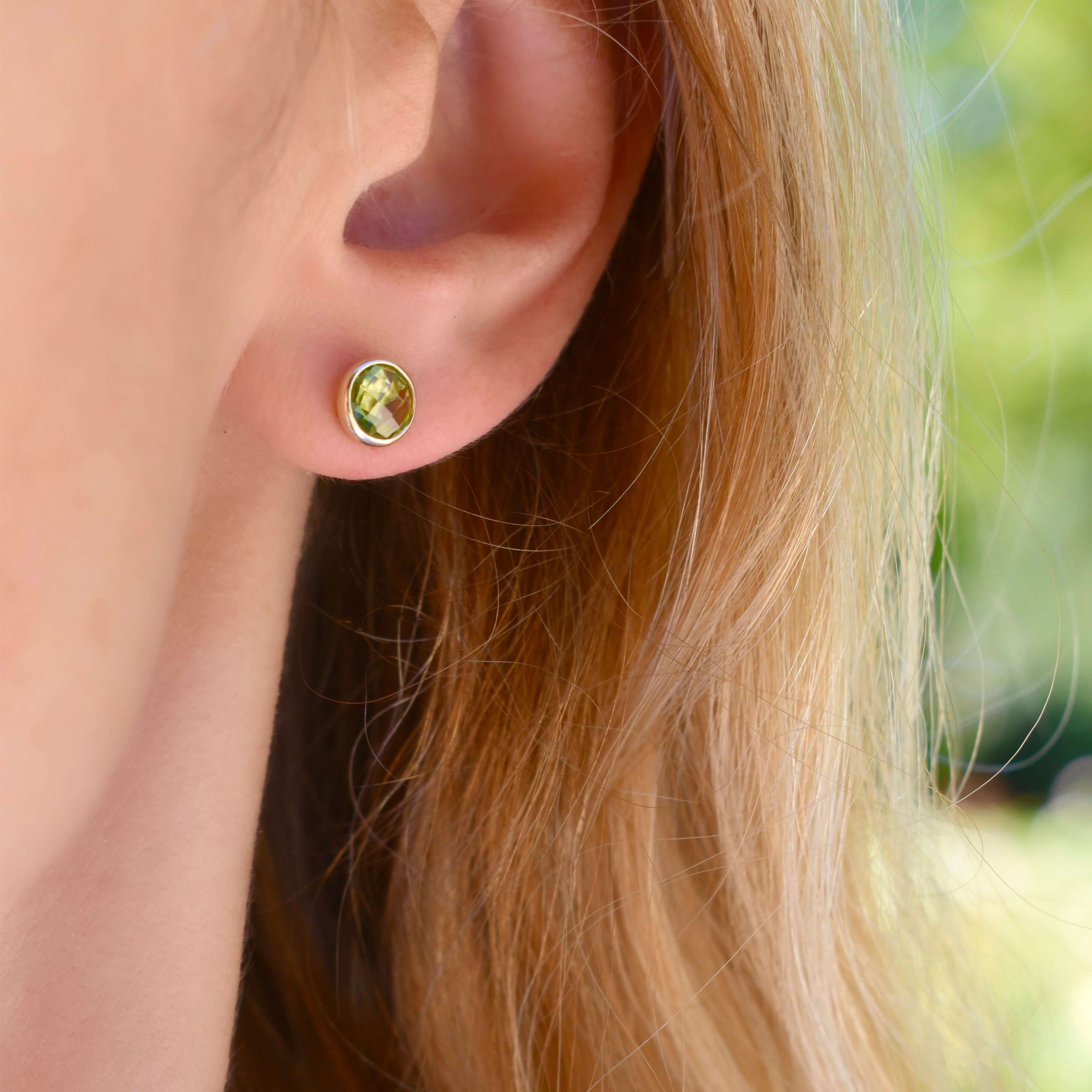 Grand Peridot Stud Earrings in 14k Gold (August) - Image 10