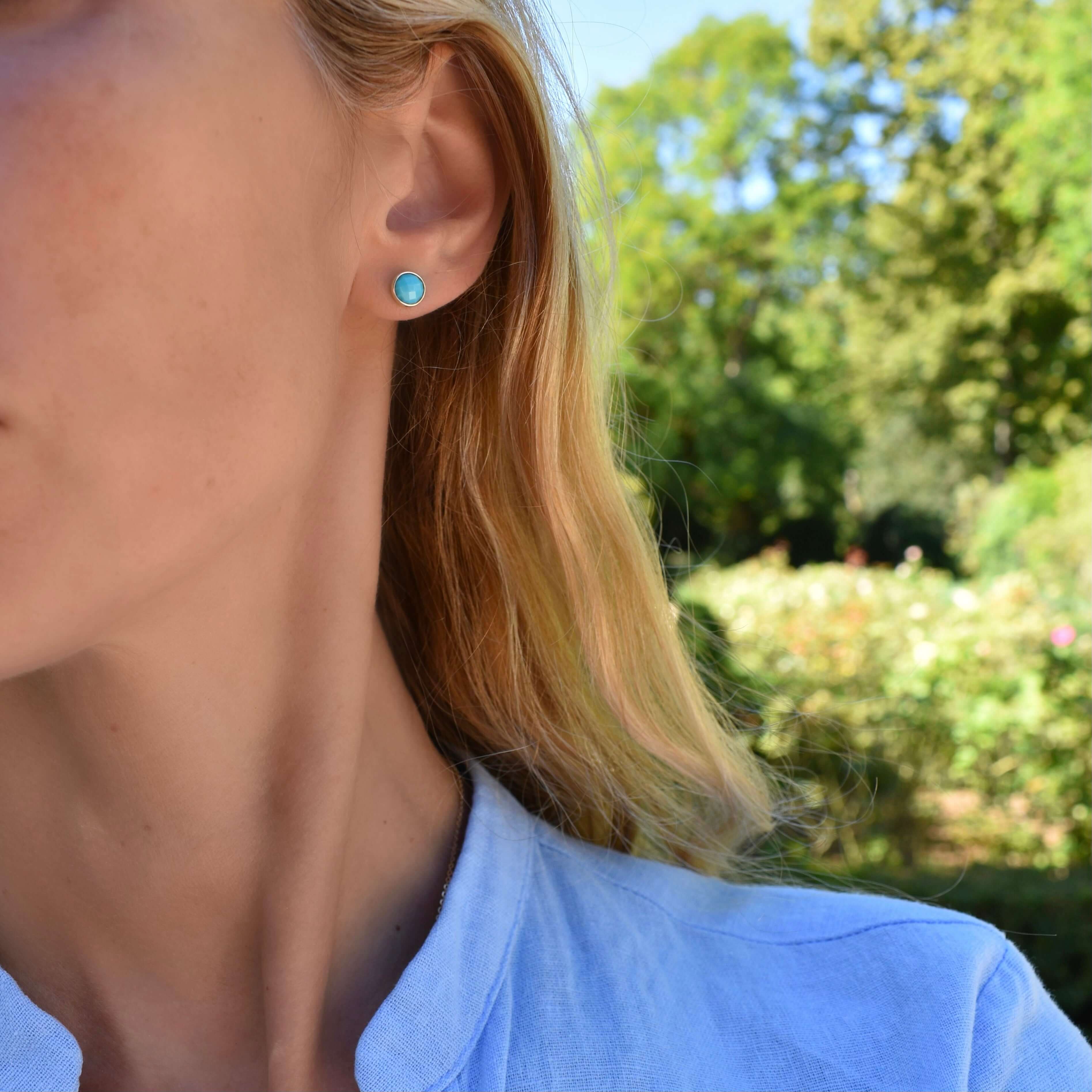Grand Turquoise Stud Earrings in 14k Gold (December) - Image 8