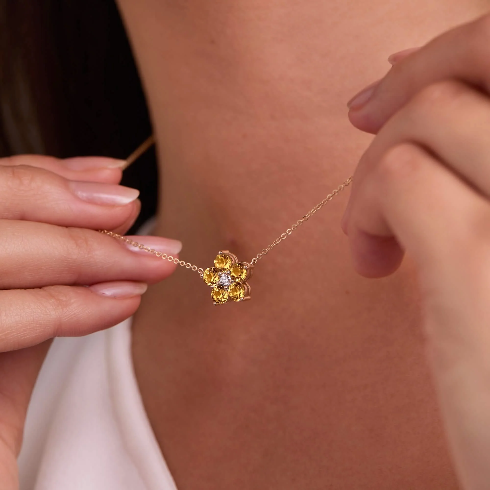 Greenwich Flower Citrine & Diamond Necklace in 14k Gold (November) - Image 6