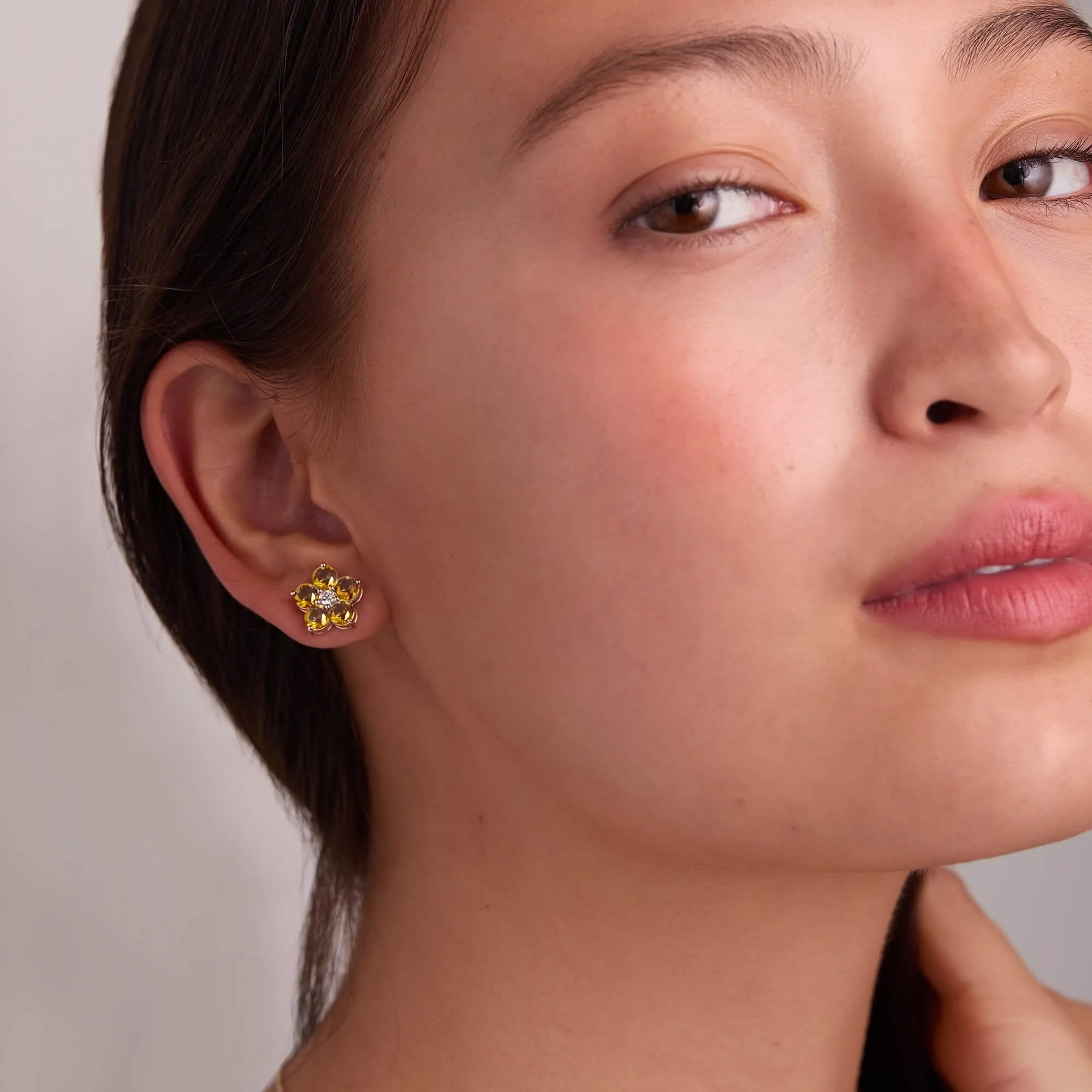 Greenwich Flower Citrine & Diamond Earrings in 14k Gold (November) - Image 3