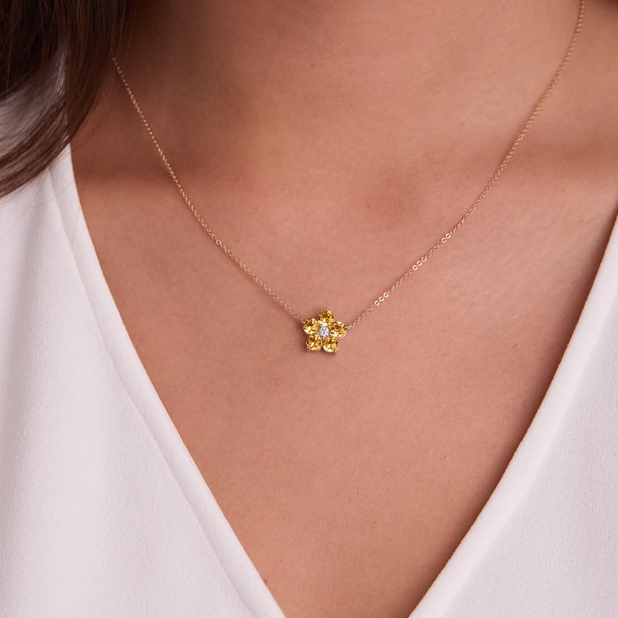 Greenwich Flower Citrine & Diamond Necklace in 14k Gold (November) - Image 3