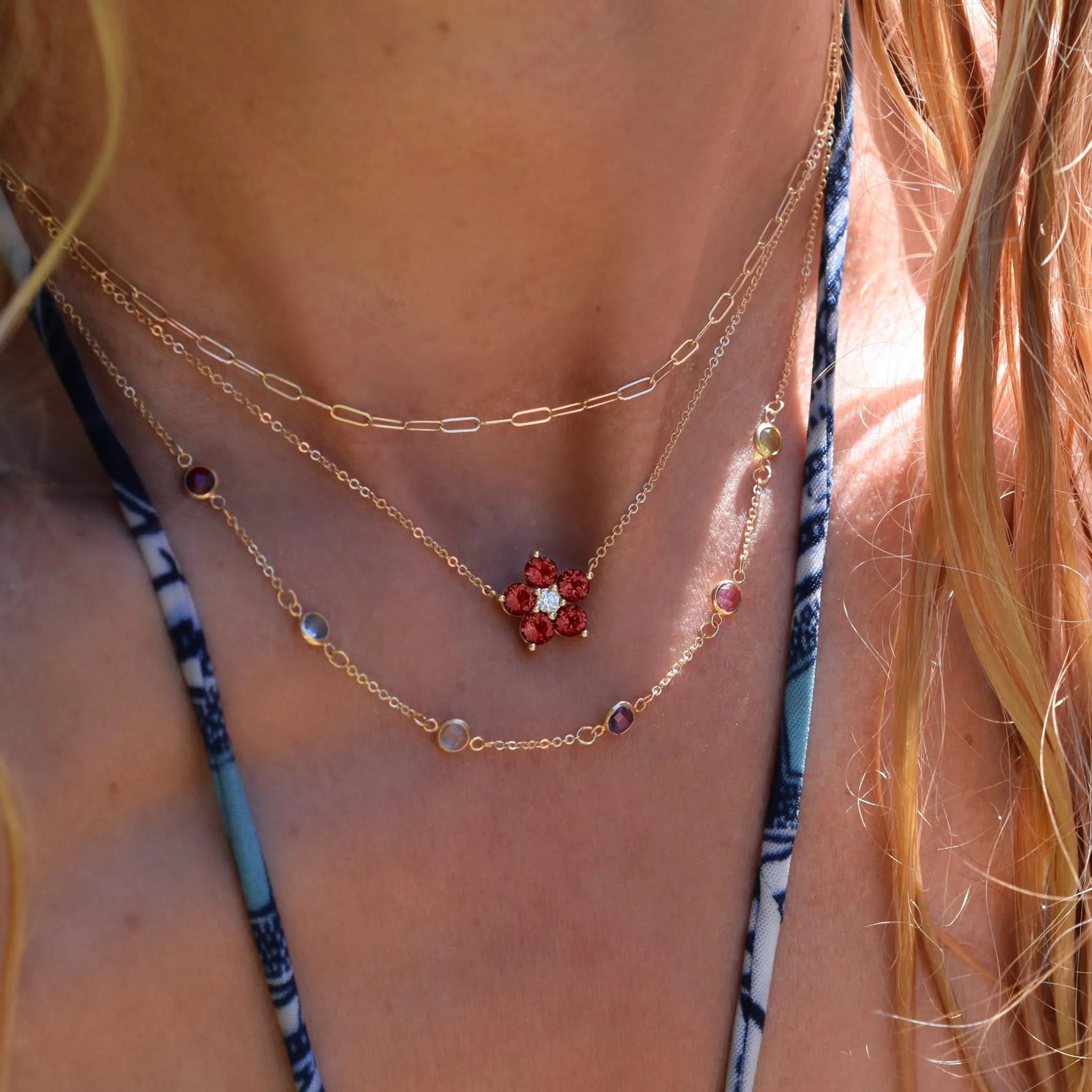 Greenwich Flower Garnet & Diamond Necklace and Earrings Set in 14k Gold (January) - Image 13