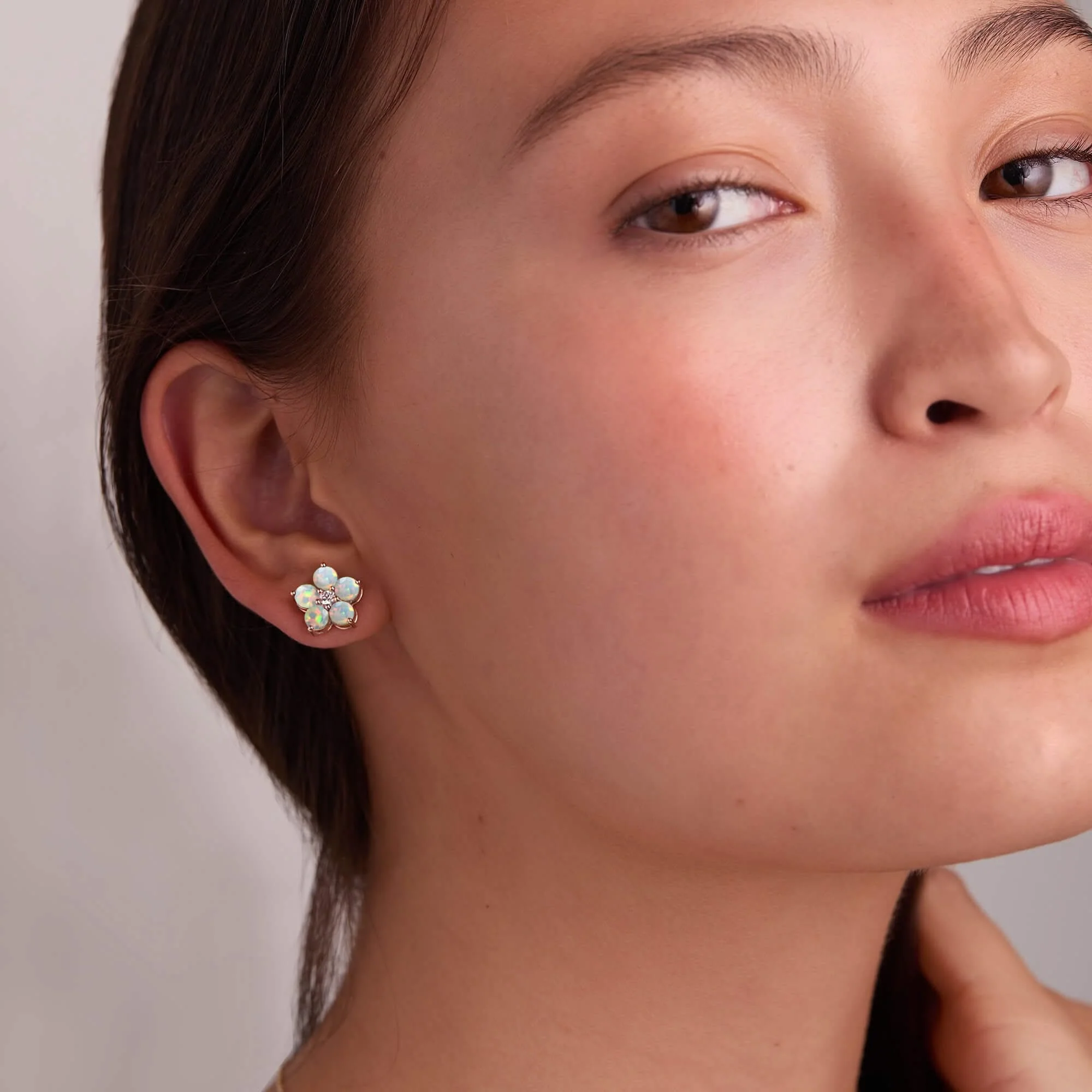 Greenwich Flower Opal & Diamond Earrings in 14k Gold (October) - Image 3