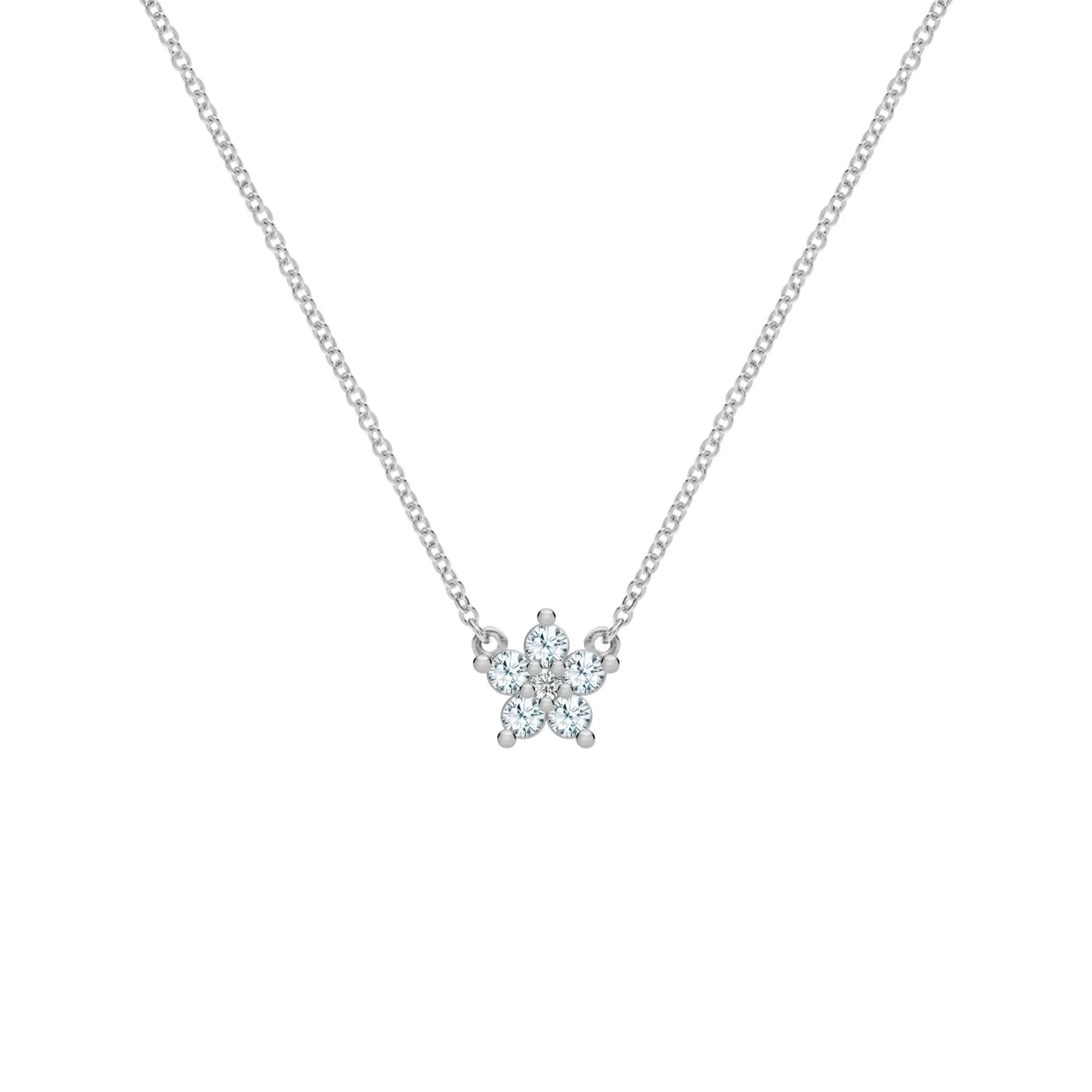 Greenwich Mini Flower Aquamarine & Diamond Necklace in 14k Gold (March) - Image 5