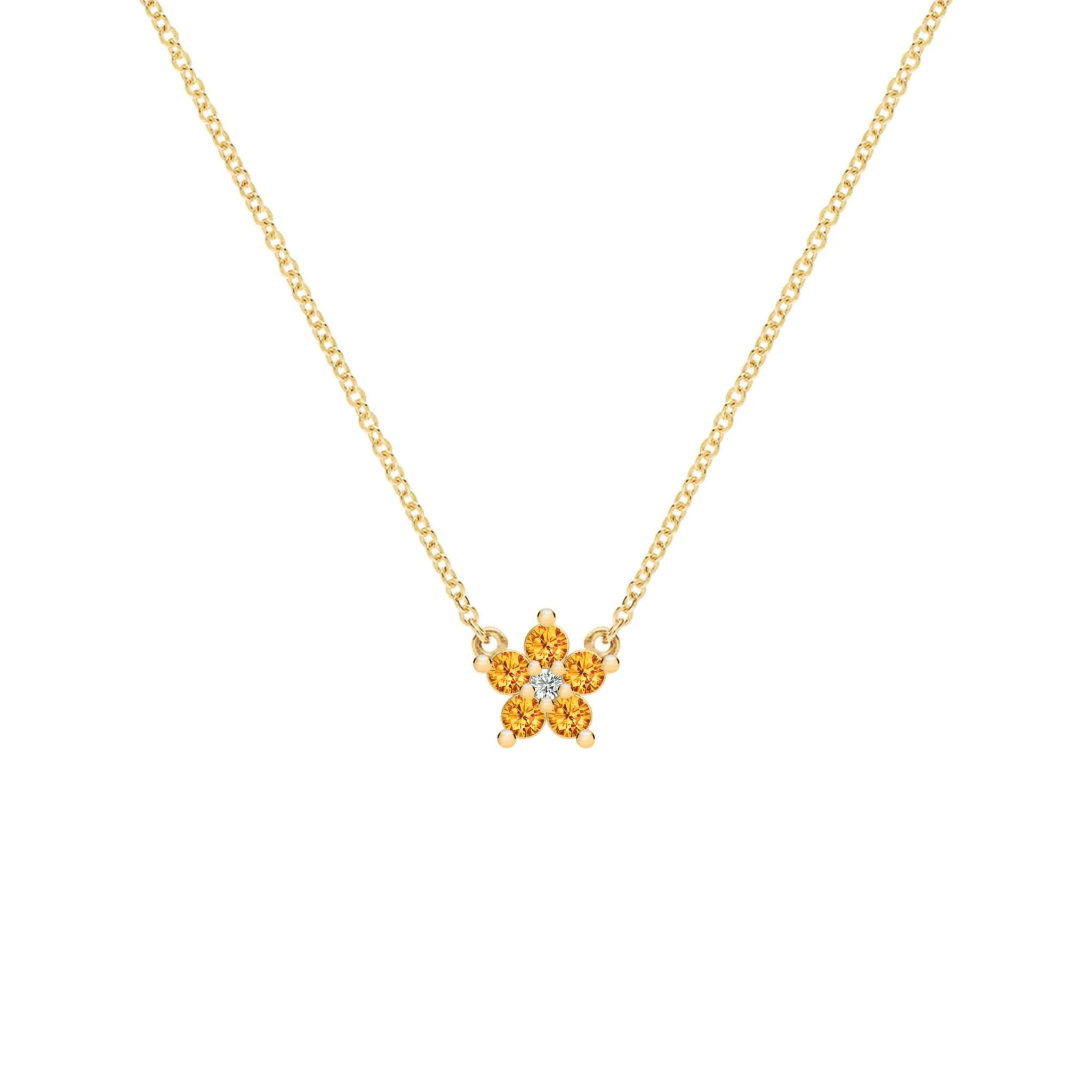 Greenwich Mini Flower Citrine & Diamond Necklace in 14k Gold (November)