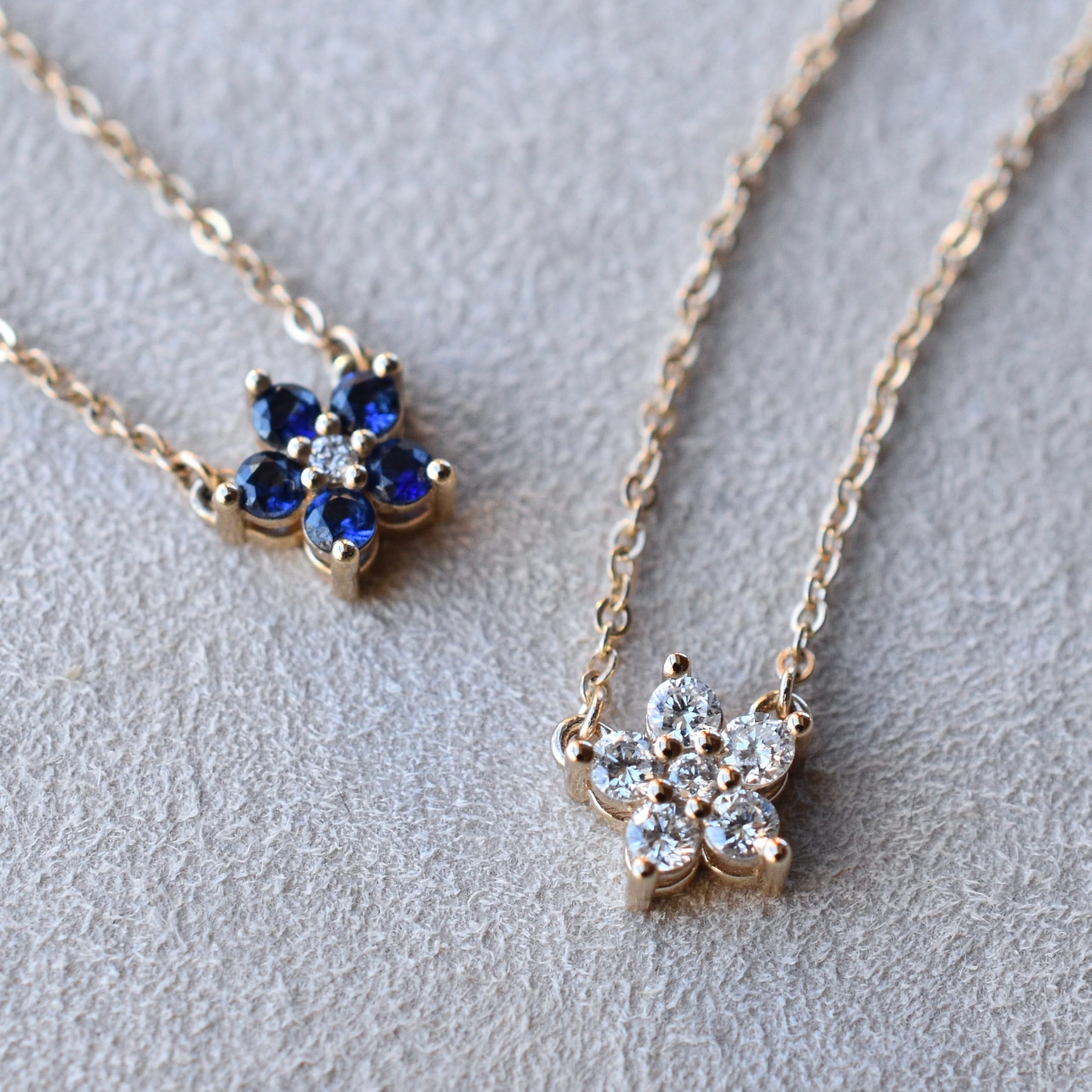 Greenwich Mini Flower Diamond Necklace in 14k Gold (April) - Image 8