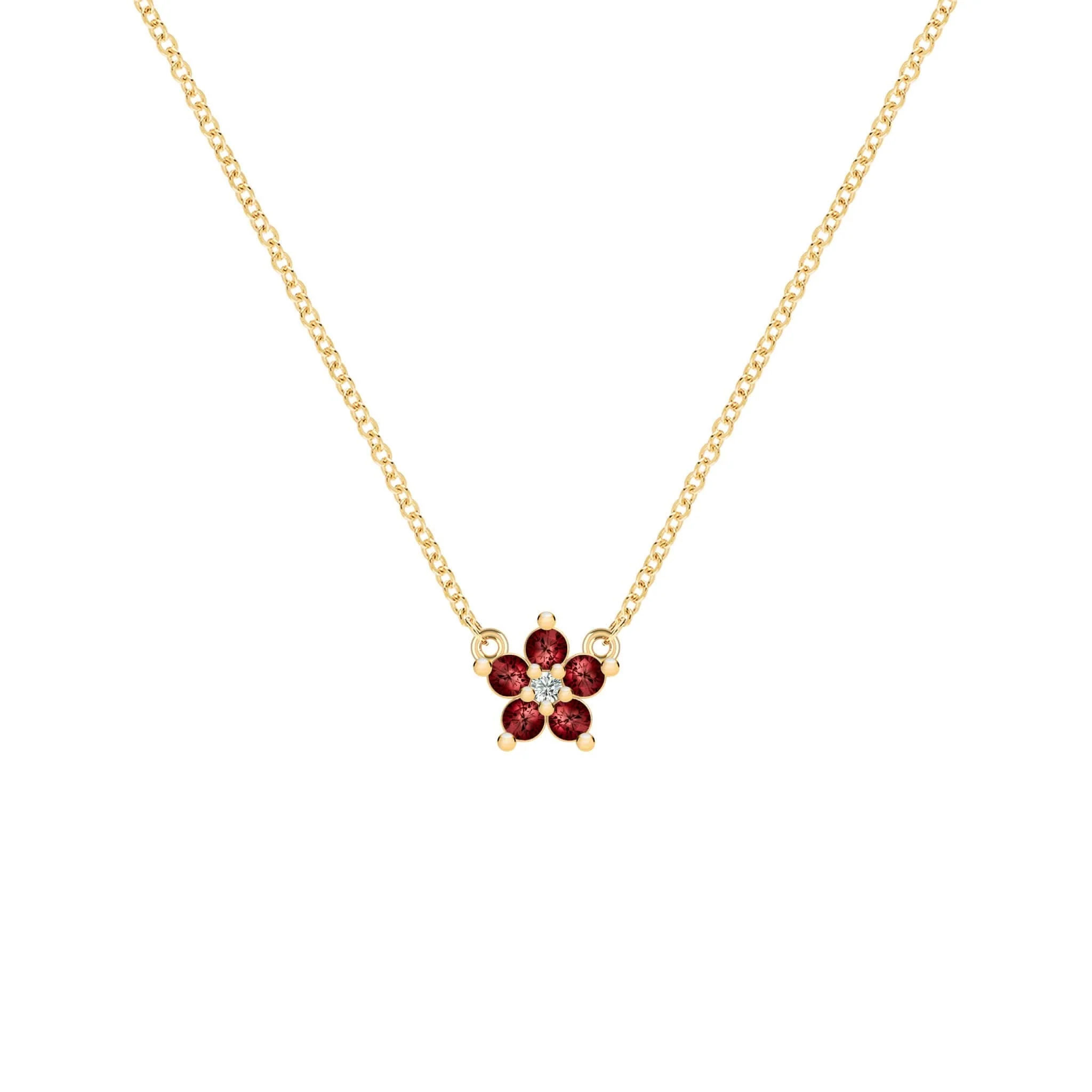 Greenwich Mini Flower Garnet & Diamond Necklace in 14k Gold (January)