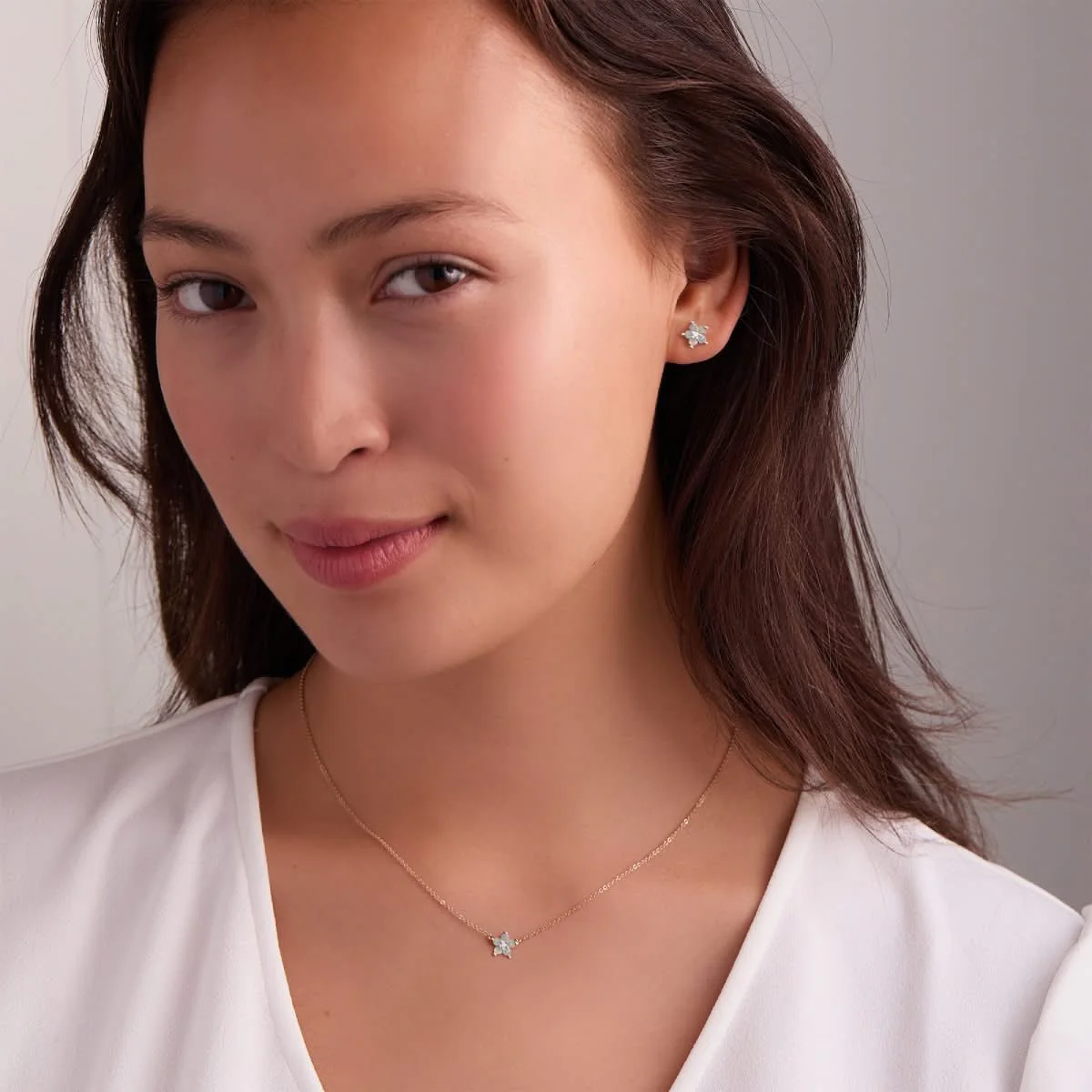 Greenwich Mini Flower Opal & Diamond Earrings in 14k Gold (October) - Image 2