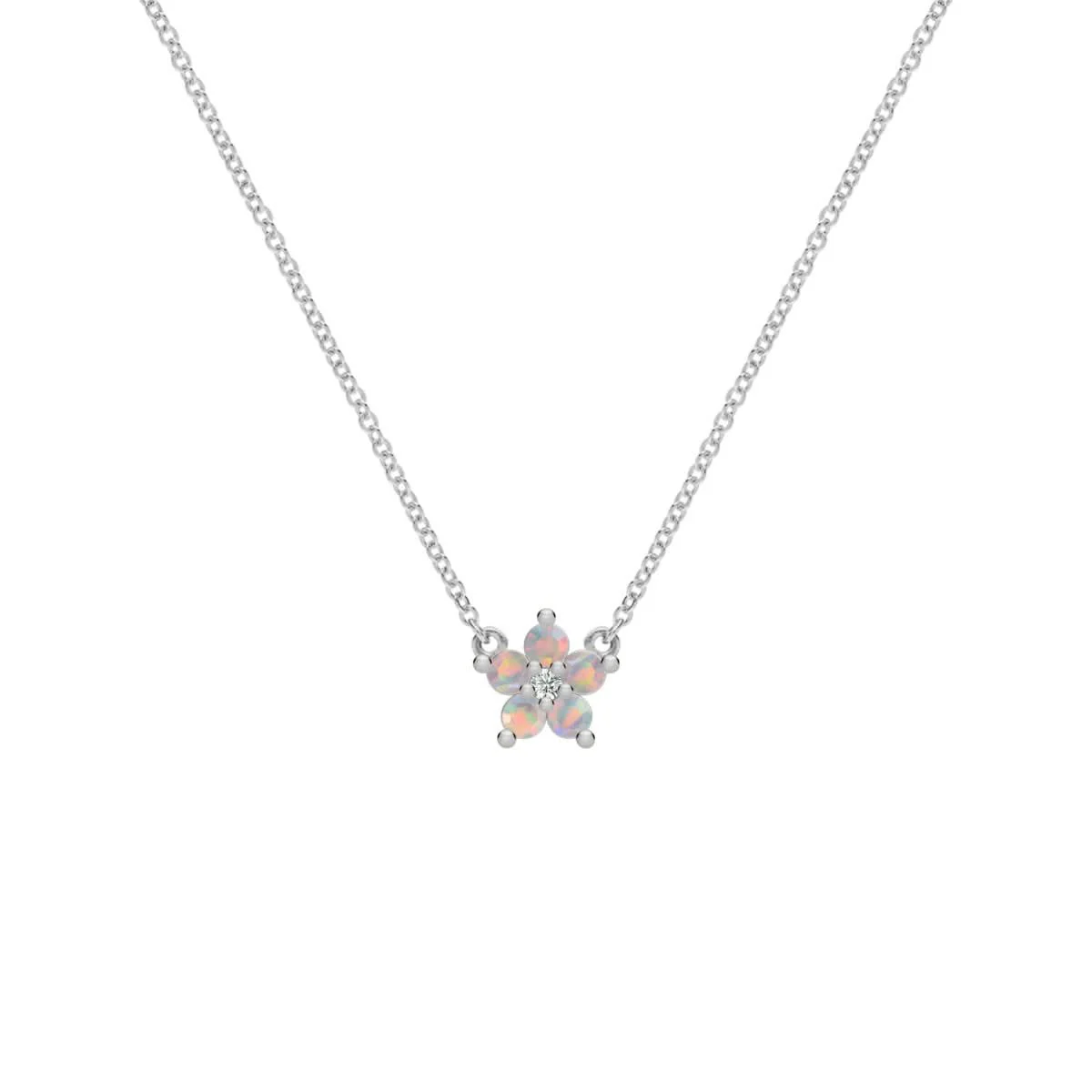 Greenwich Mini Flower Opal & Diamond Necklace in 14k Gold (October) - Image 5