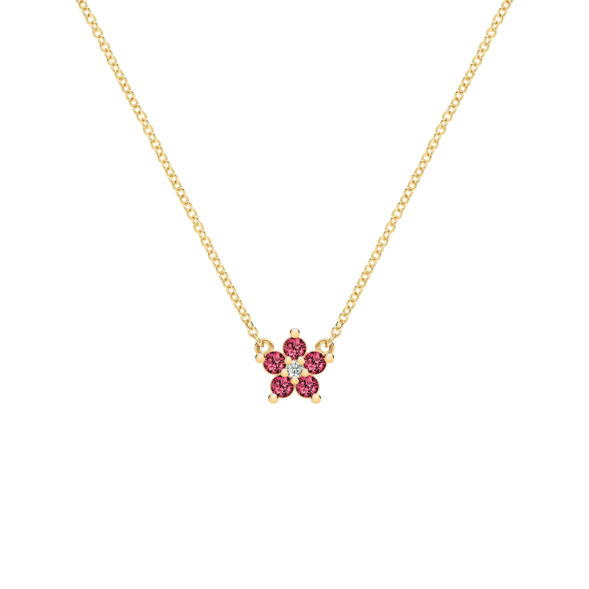 Greenwich Mini Flower Ruby & Diamond Necklace in 14k Gold (July)