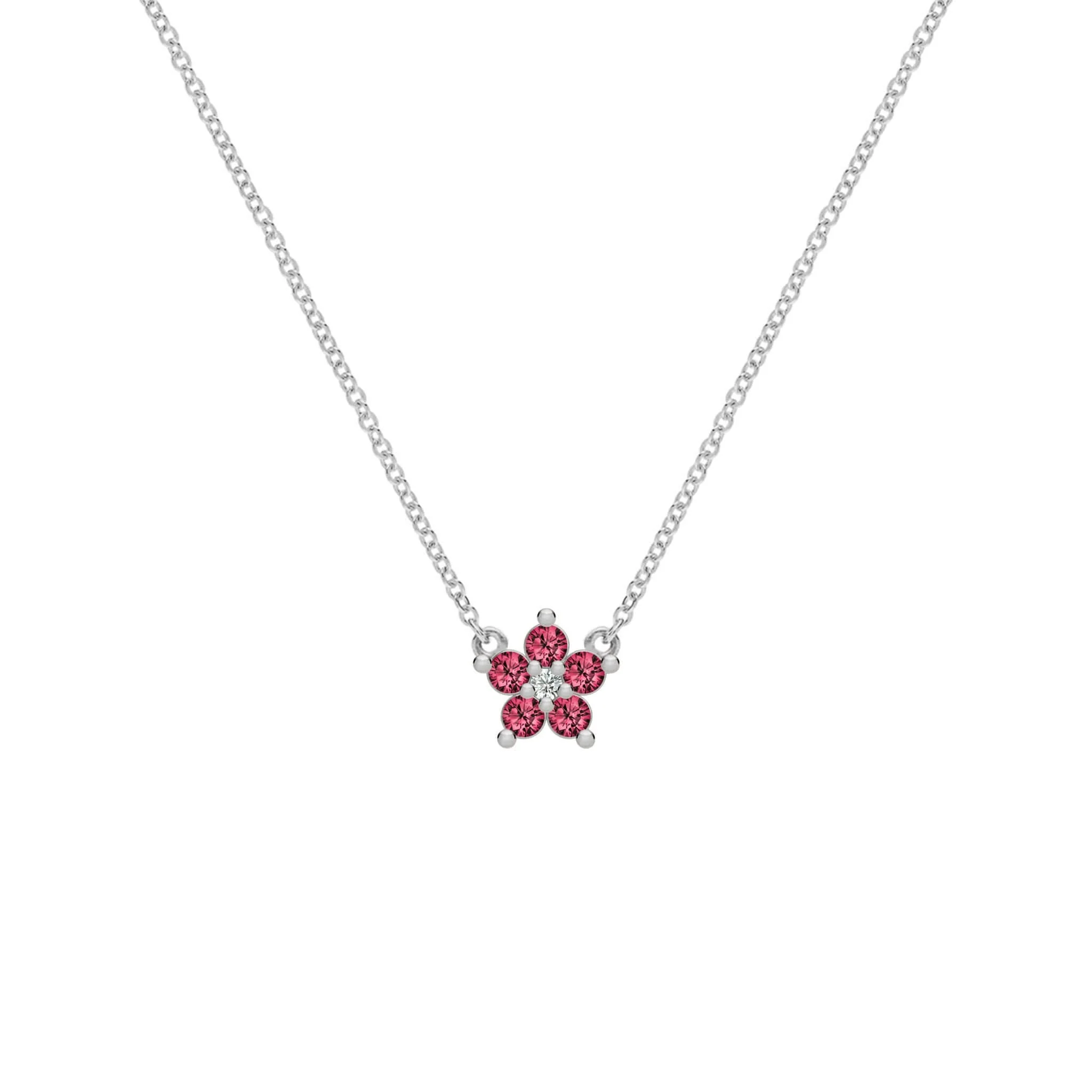 Greenwich Mini Flower Ruby & Diamond Necklace in 14k Gold (July) - Image 5