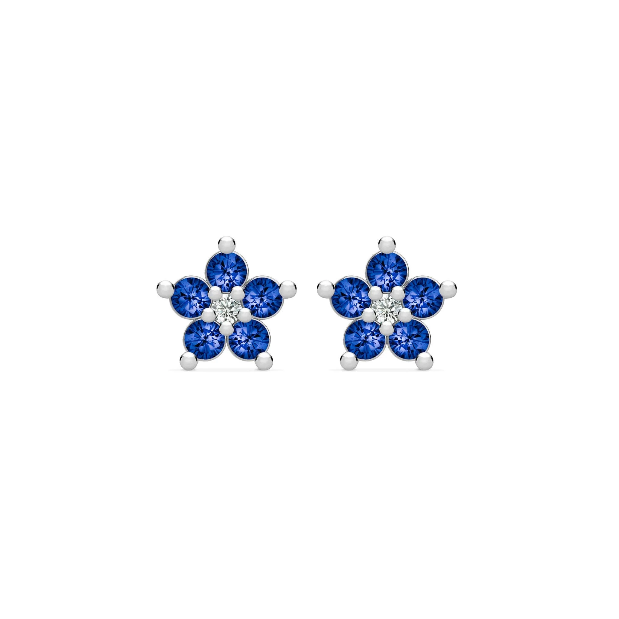 Greenwich Mini Flower Sapphire & Diamond Earrings in 14k Gold (September) - Image 5