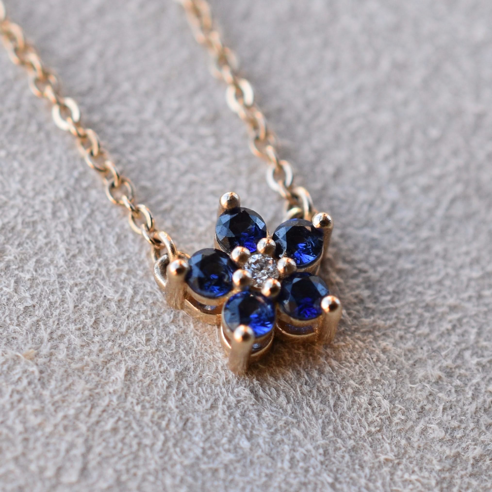 Greenwich Mini Flower Sapphire & Diamond Necklace in 14k Gold (September) - Image 7