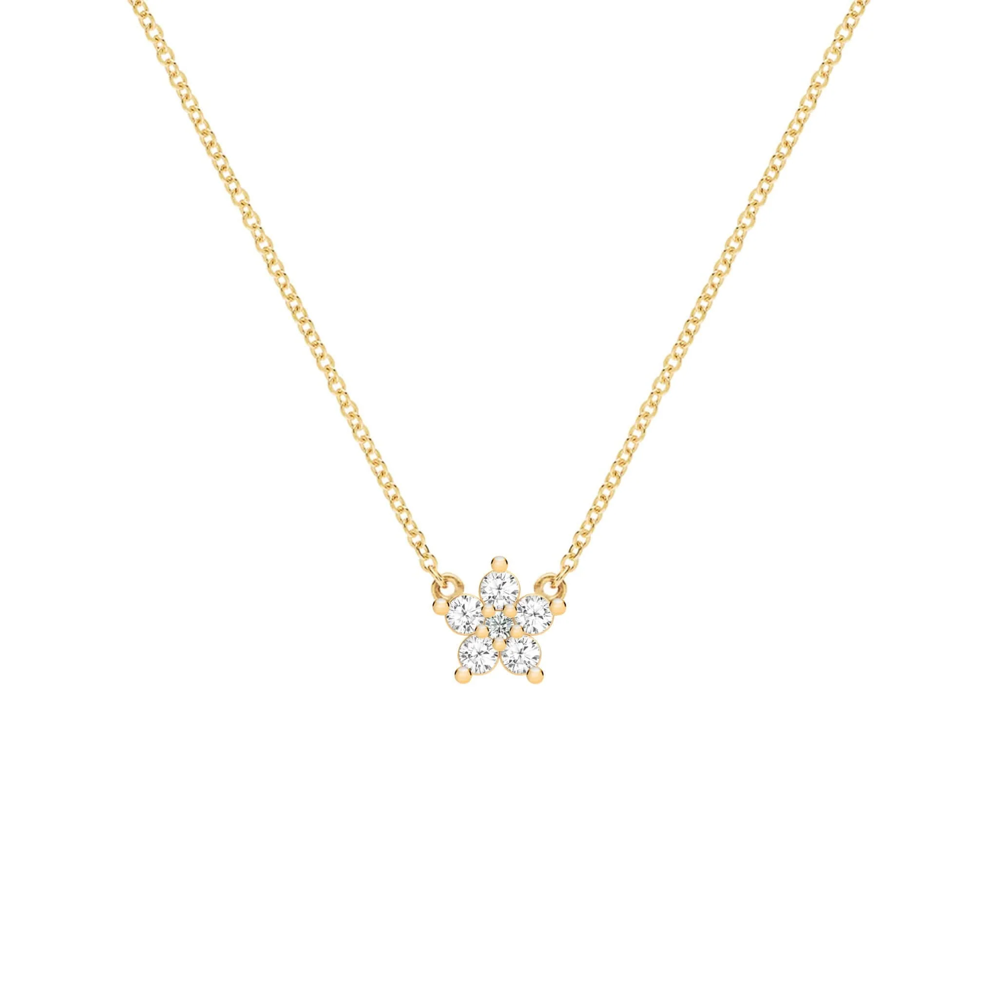 Greenwich Mini Flower White Topaz & Diamond Necklace in 14k Gold (April)