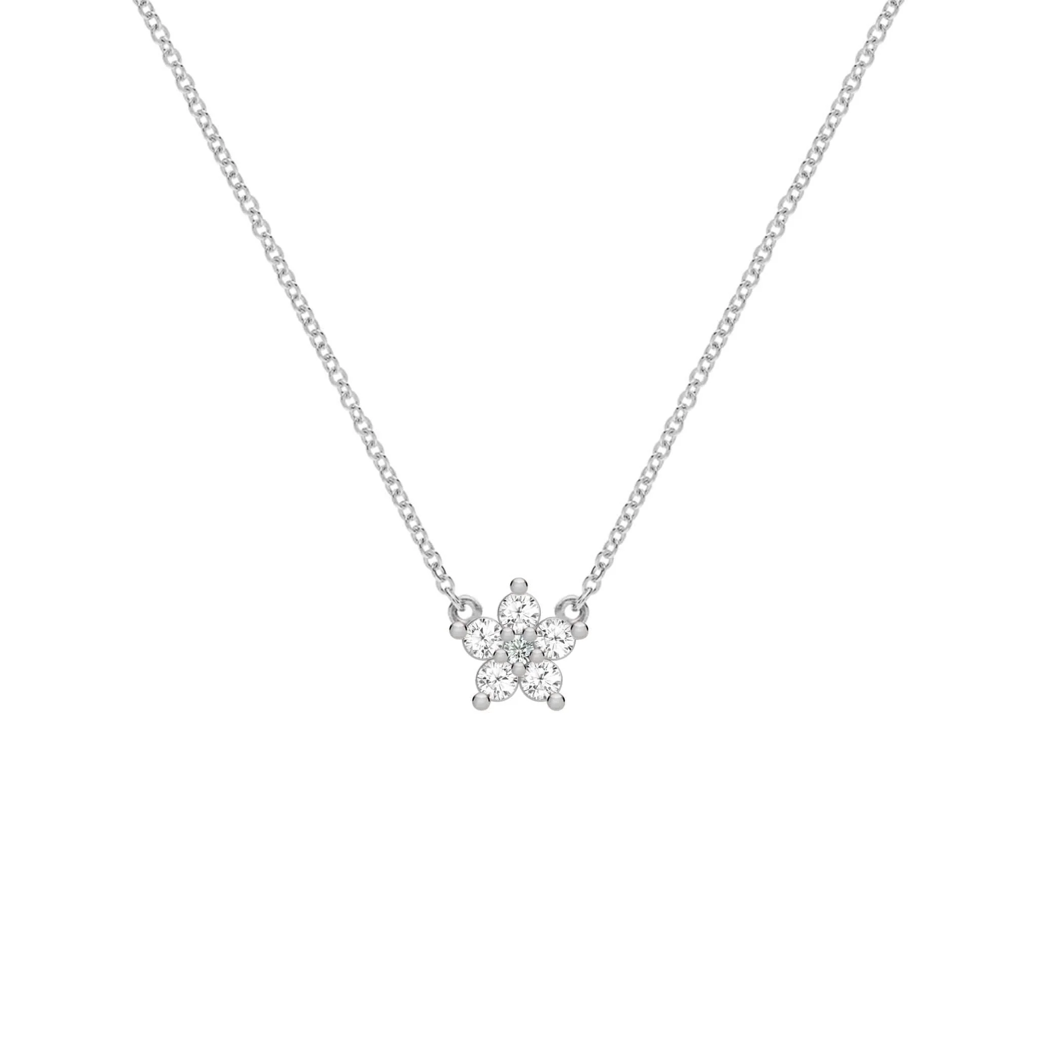Greenwich Mini Flower White Topaz & Diamond Necklace in 14k Gold (April) - Image 5