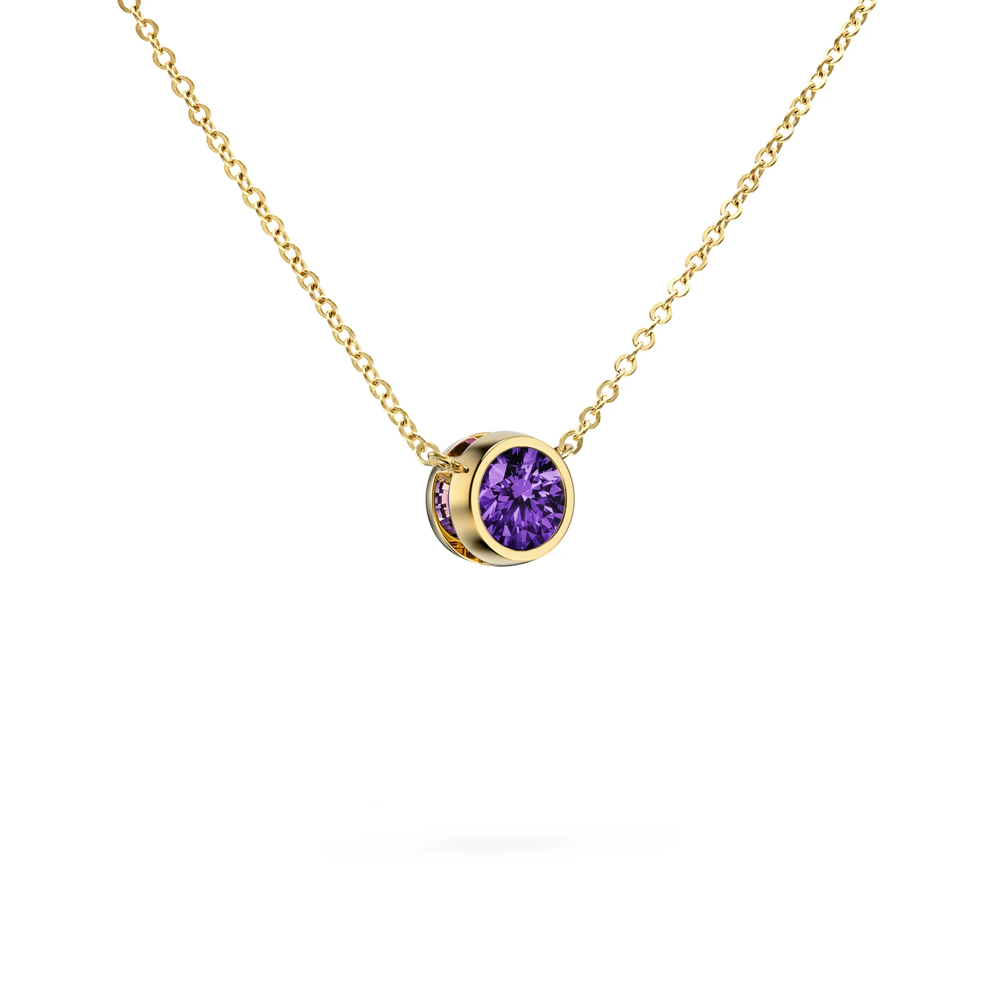 Jamestown Amethyst Solitaire Necklace in 14k Gold (February) - Image 4