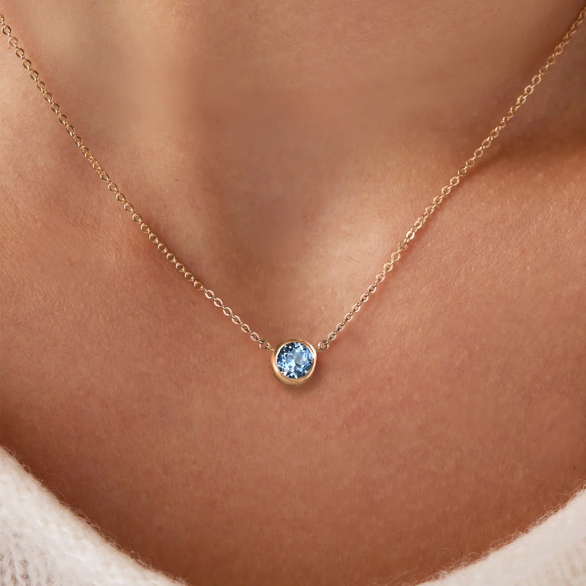 Jamestown Aquamarine Solitaire Necklace in 14k Gold (March) - Image 6